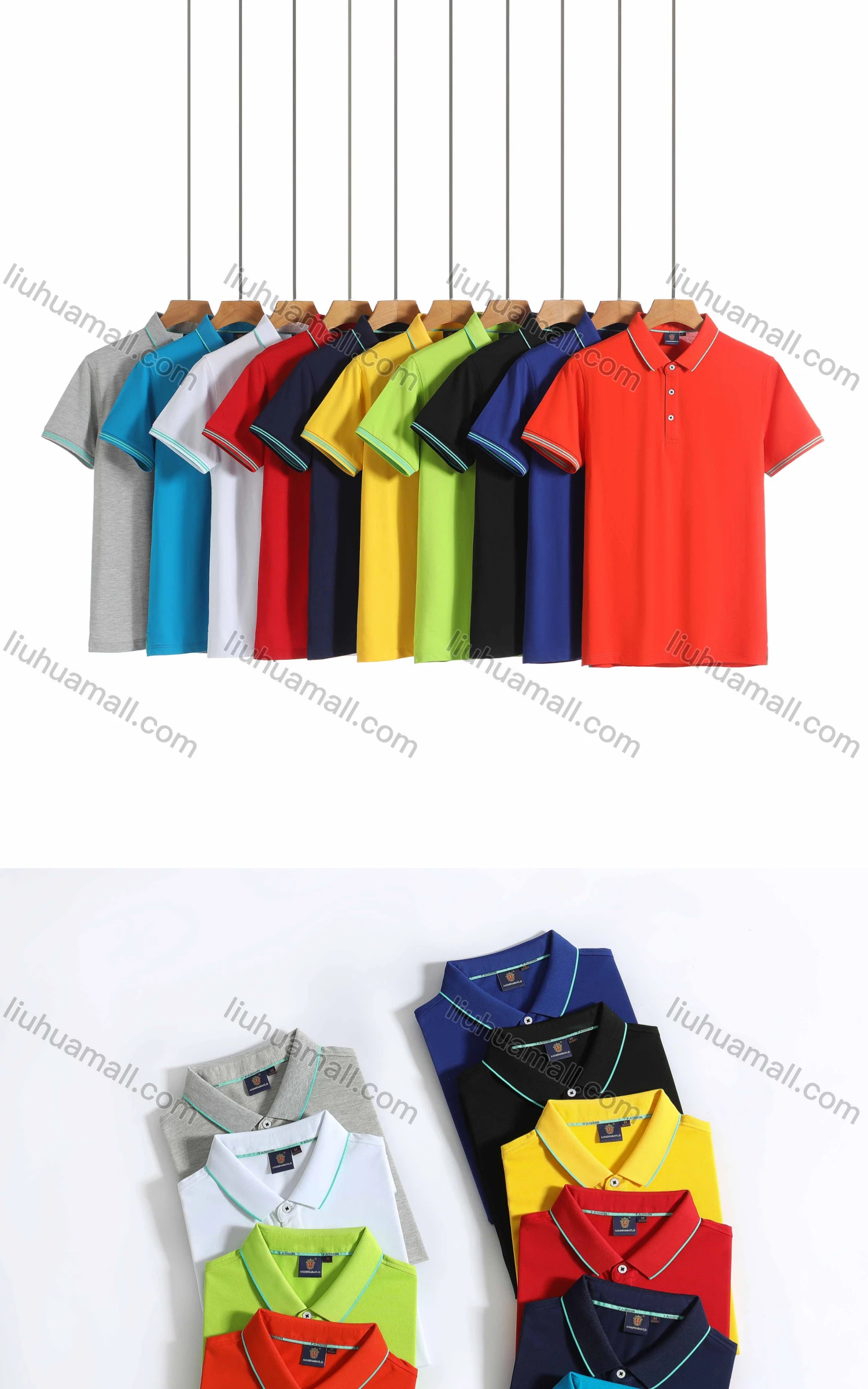 Wholesale Men's Casual Vented Hem Contrast Striped Trim Polo Shirt 8831# - Liuhuamall