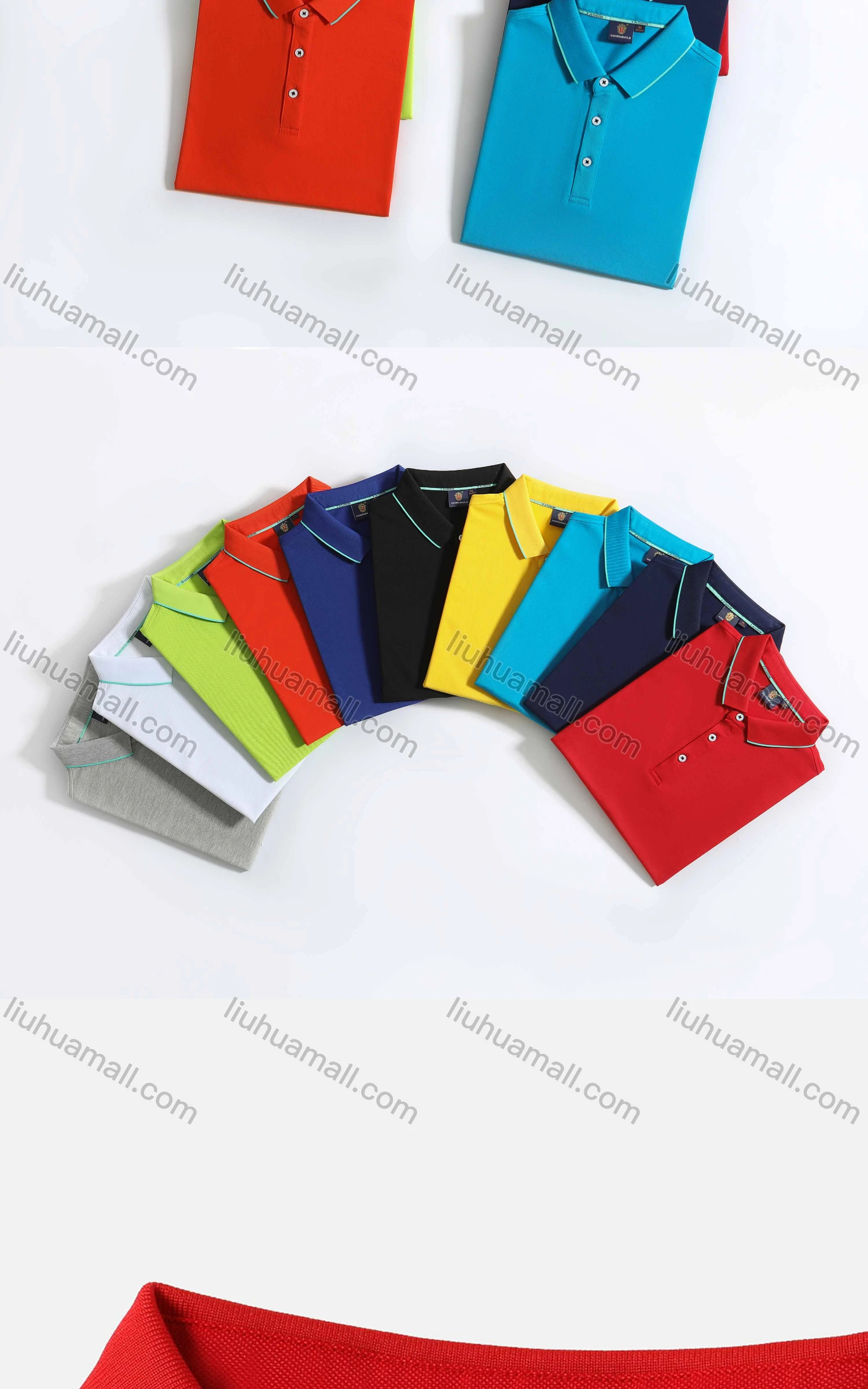 Wholesale Men's Casual Vented Hem Contrast Striped Trim Polo Shirt 8831# - Liuhuamall