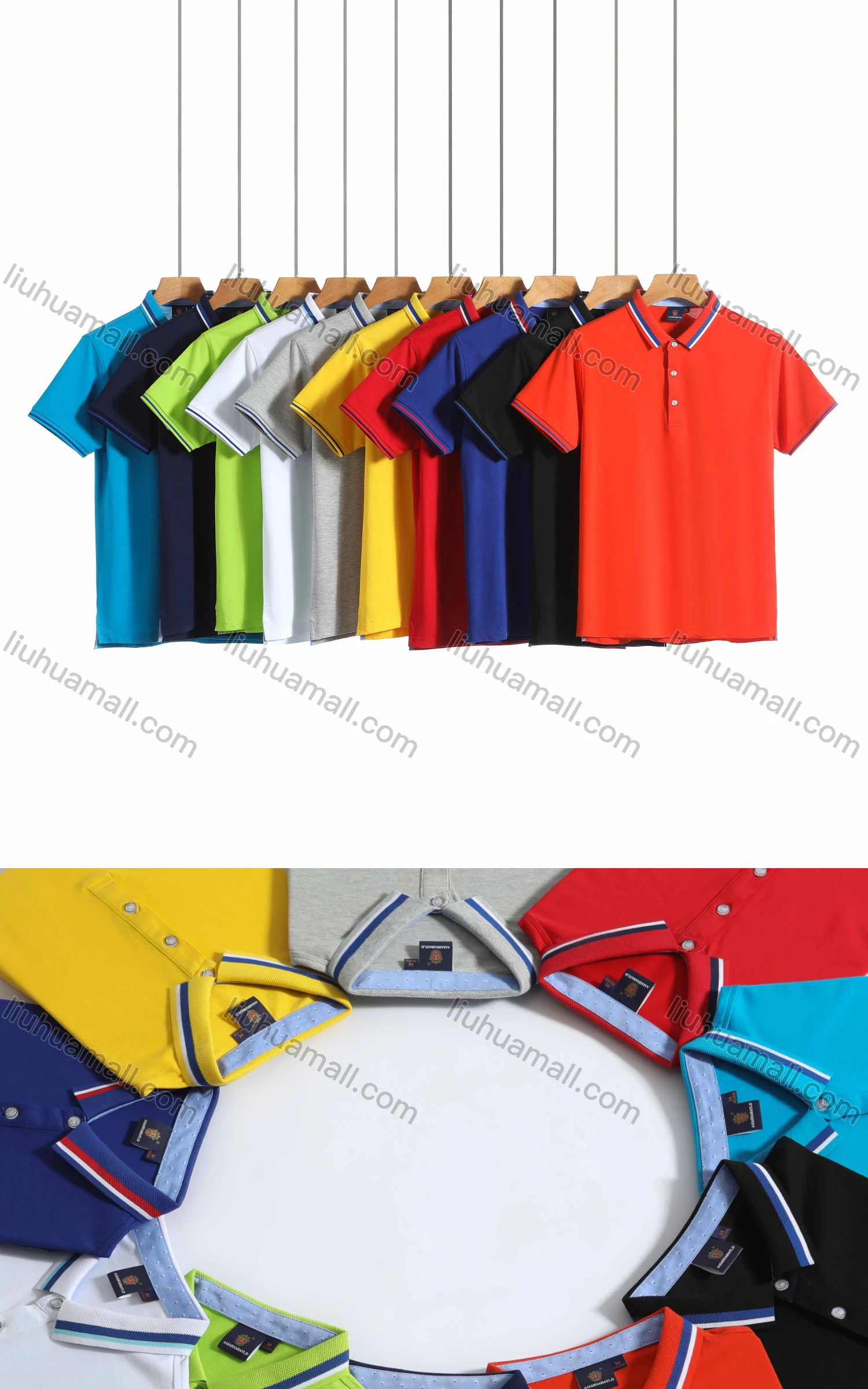 Wholesale Men's Casual Short Sleeve Striped Trim Vented Hem Polo Shirt 8837# - Liuhuamall