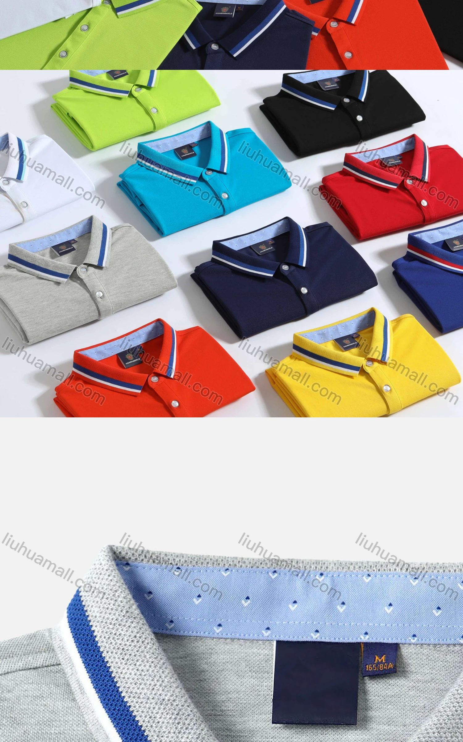 Wholesale Men's Casual Short Sleeve Striped Trim Vented Hem Polo Shirt 8837# - Liuhuamall