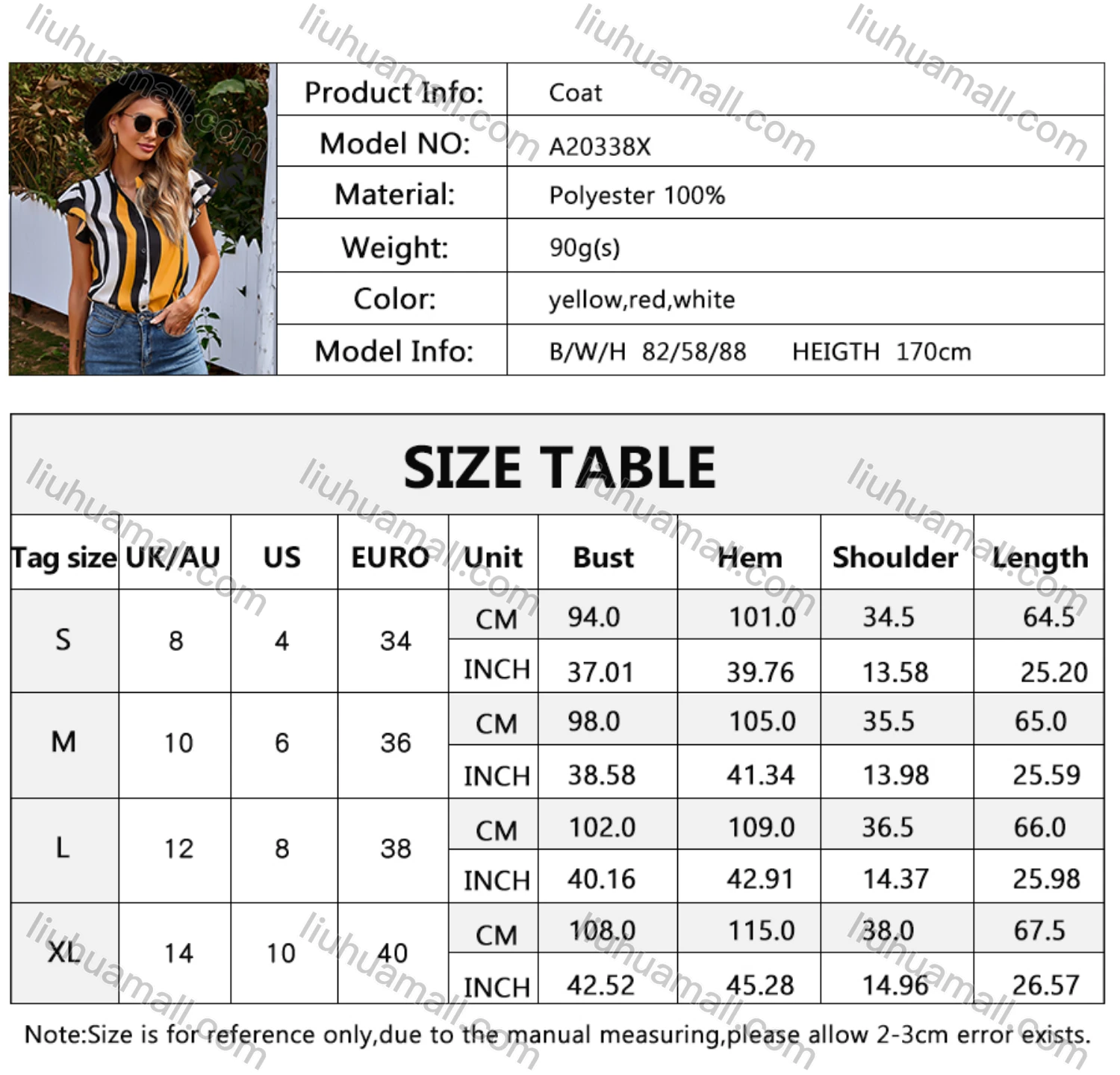 Wholesale Women's Casual Stand Collar Ruffle Sleeve Button Front Multi-color Striped Blouse A20338X# - Liuhuamall