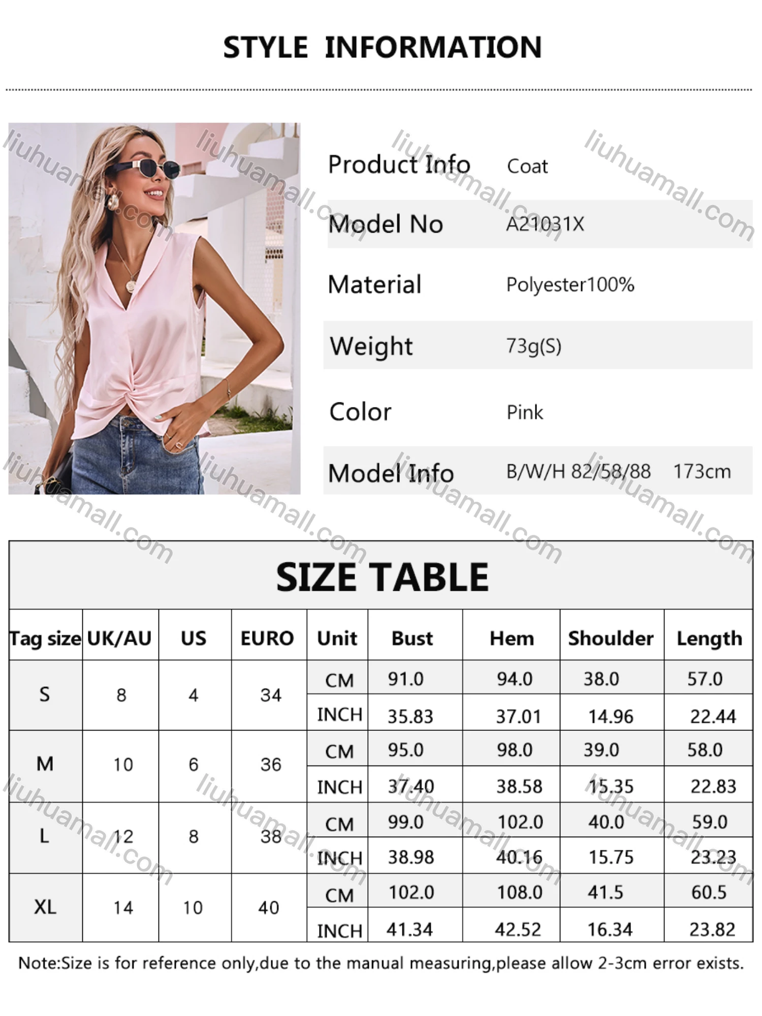 Wholesale Women's Elegant Shawl Collar Sleeveless Twist Front Top A21031X# - Liuhuamall