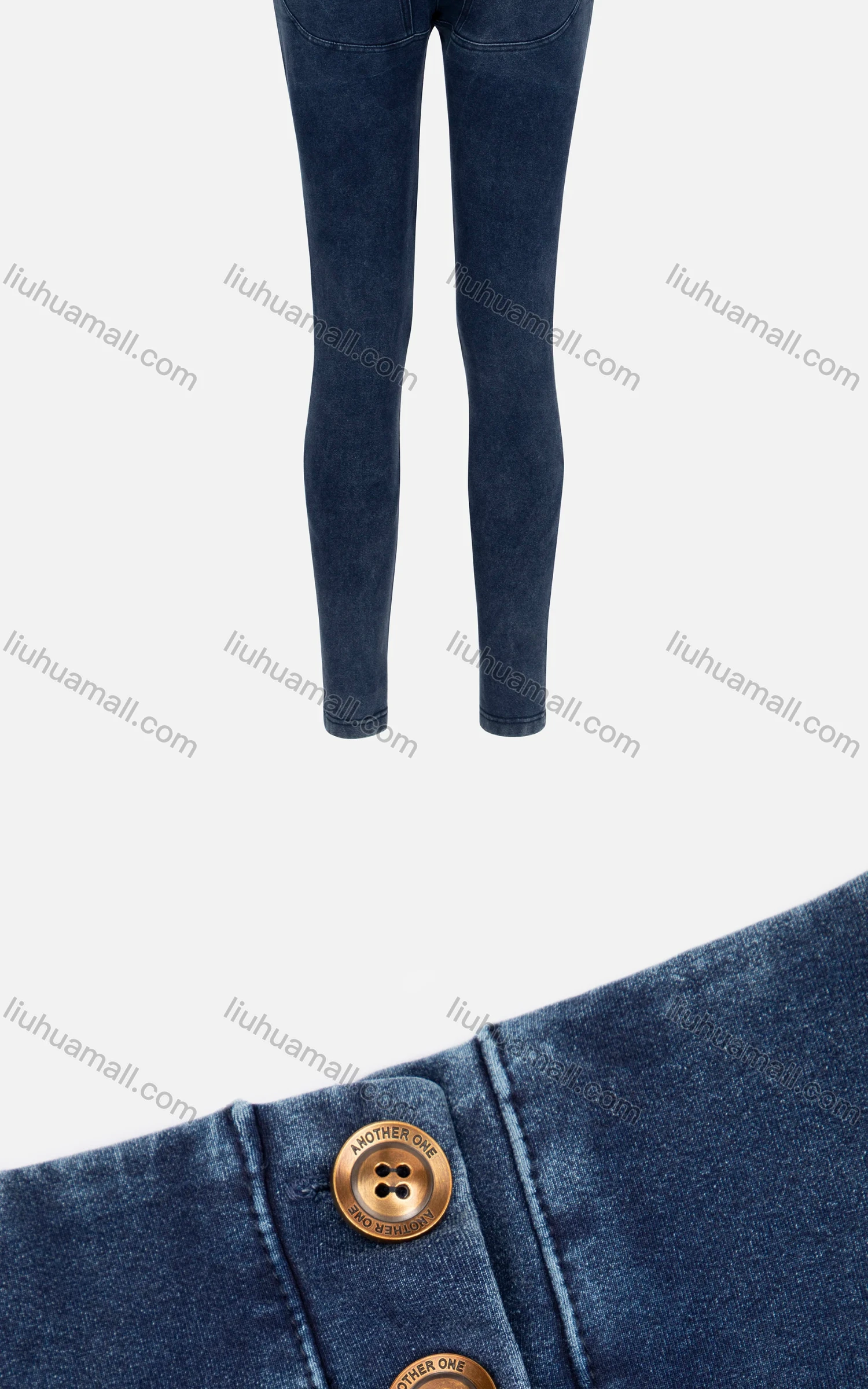 Wholesale Women's Casual Plain High Waist Button Front Patch Pocket Denim Pants - Liuhuamall