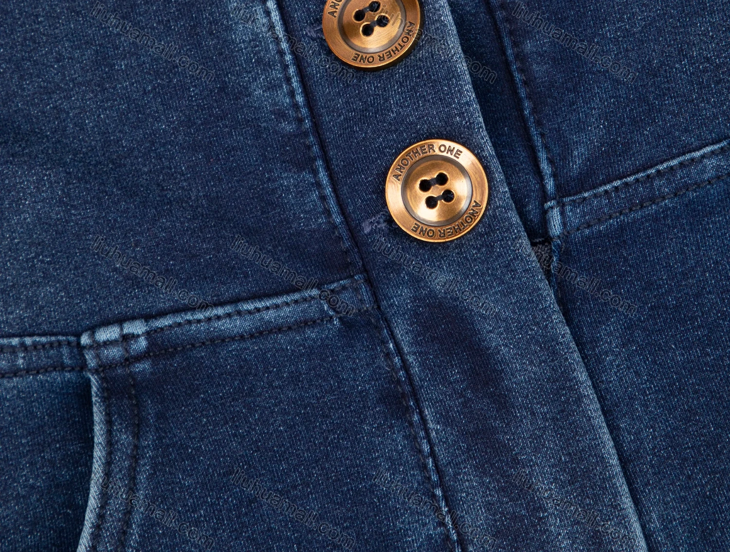 Wholesale Women's Casual Plain High Waist Button Front Patch Pocket Denim Pants - Liuhuamall