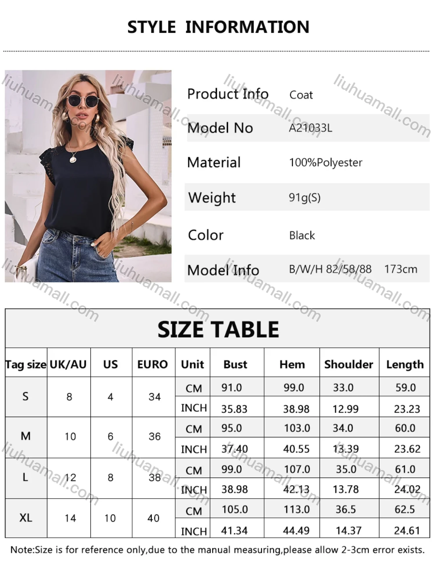 Wholesale Women's Casual Round Neck Guipure Lace Trim Slim Fit Butterfly Sleeve Blouse A21033L# - Liuhuamall