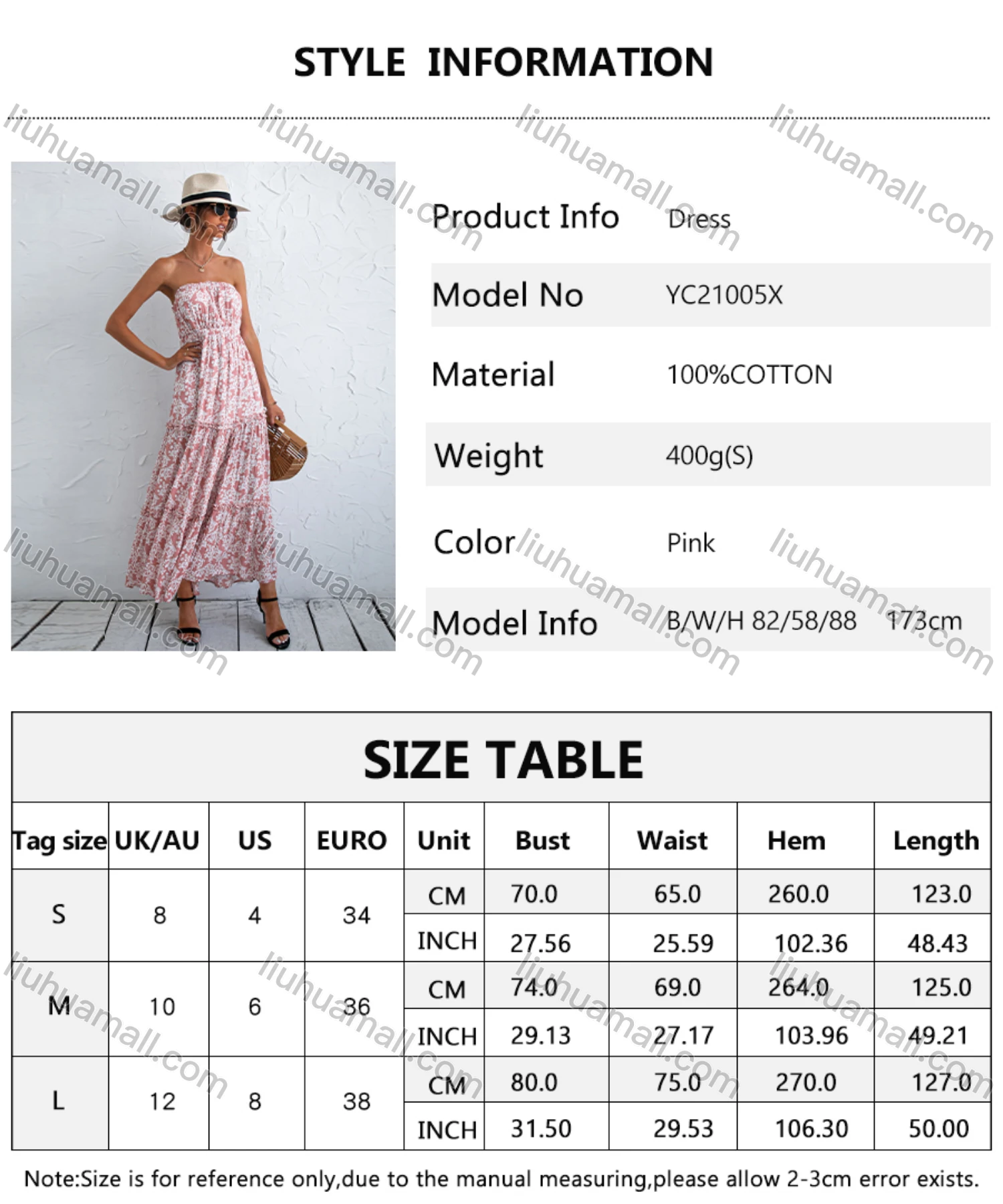 Wholesale Women's 100%Cotton Stapless High Waist Ruched Hem Split Thigh Maxi Dress YC21005X# - Liuhuamall