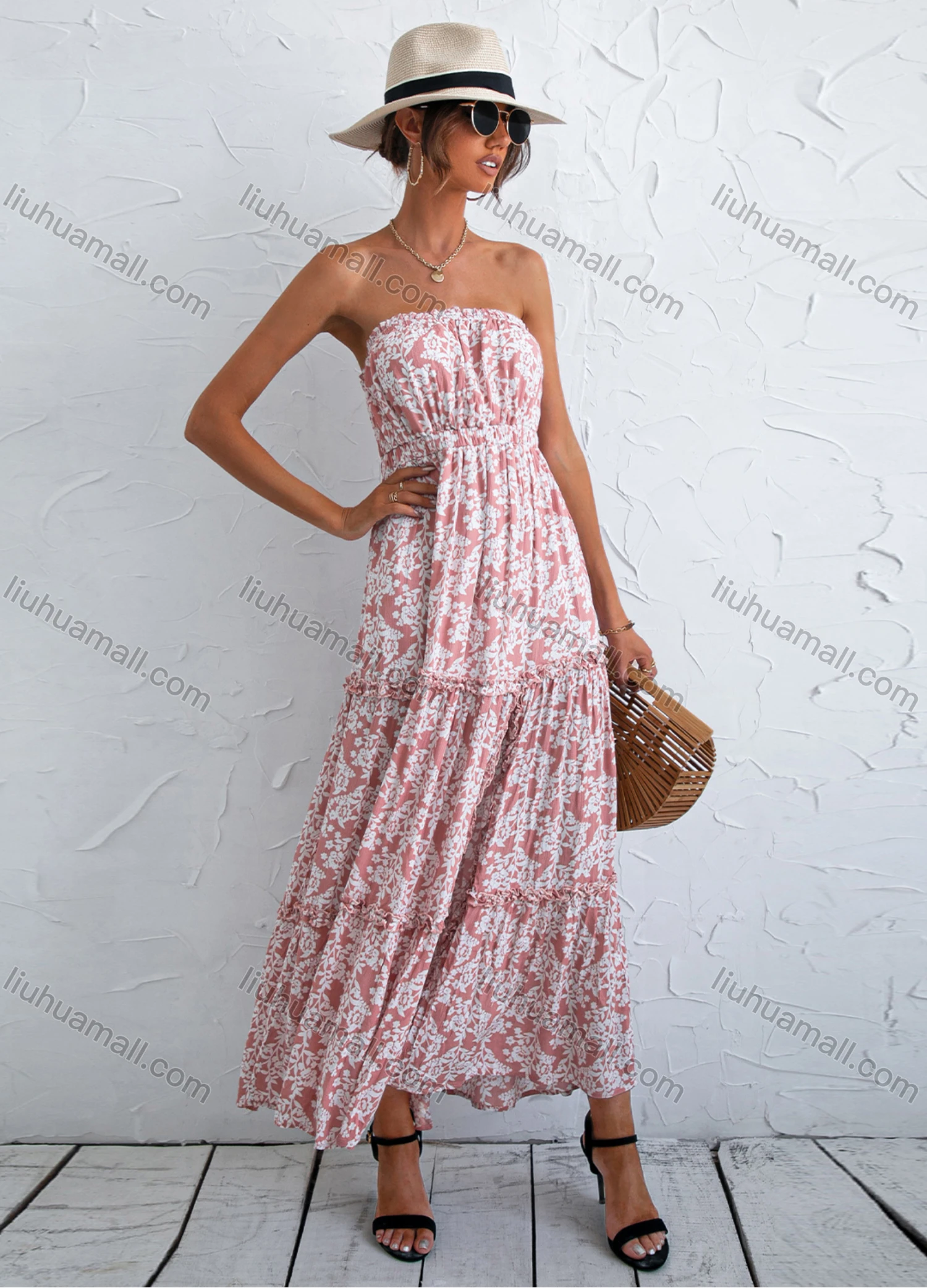 Wholesale Women's 100%Cotton Stapless High Waist Ruched Hem Split Thigh Maxi Dress YC21005X# - Liuhuamall