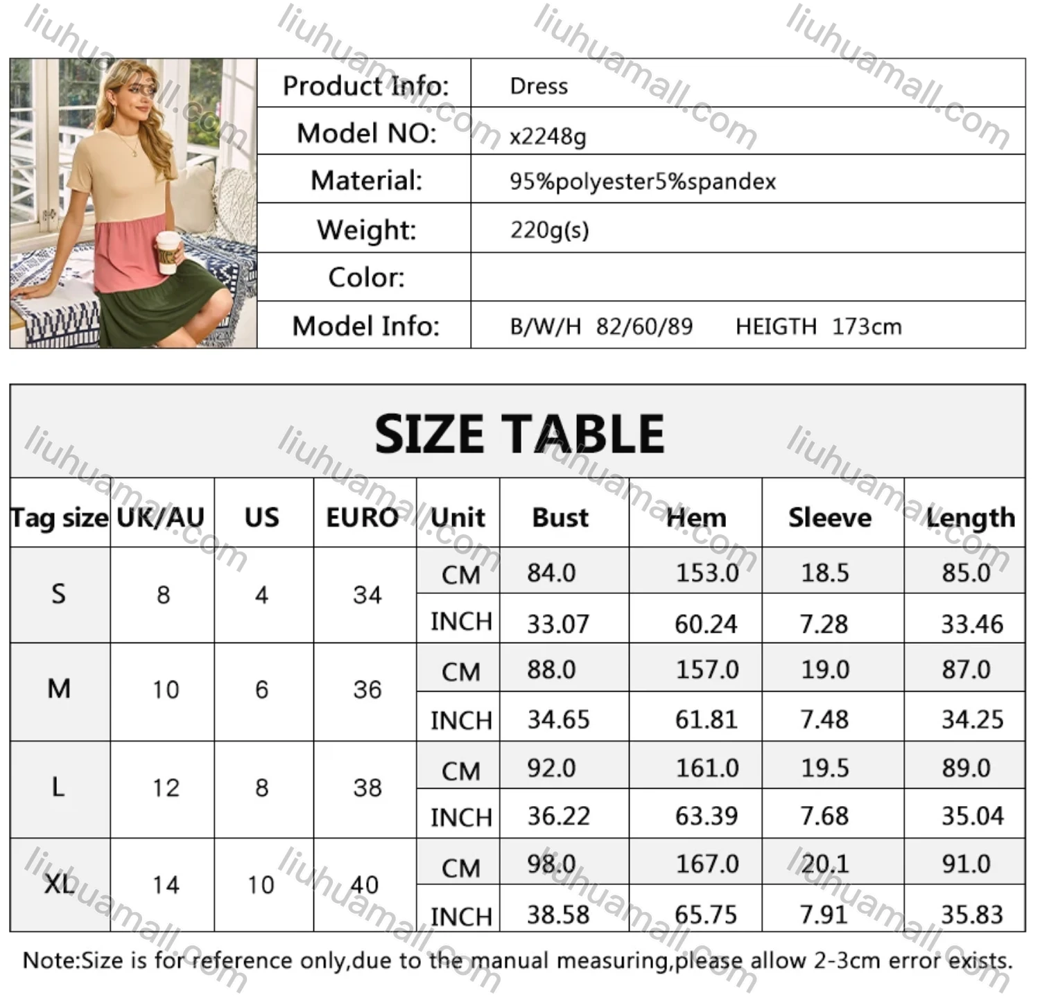 Wholesale Women's Colorblock Short Sleeve Round Neck Layered Short T-shirt Dress X2248G# - Liuhuamall