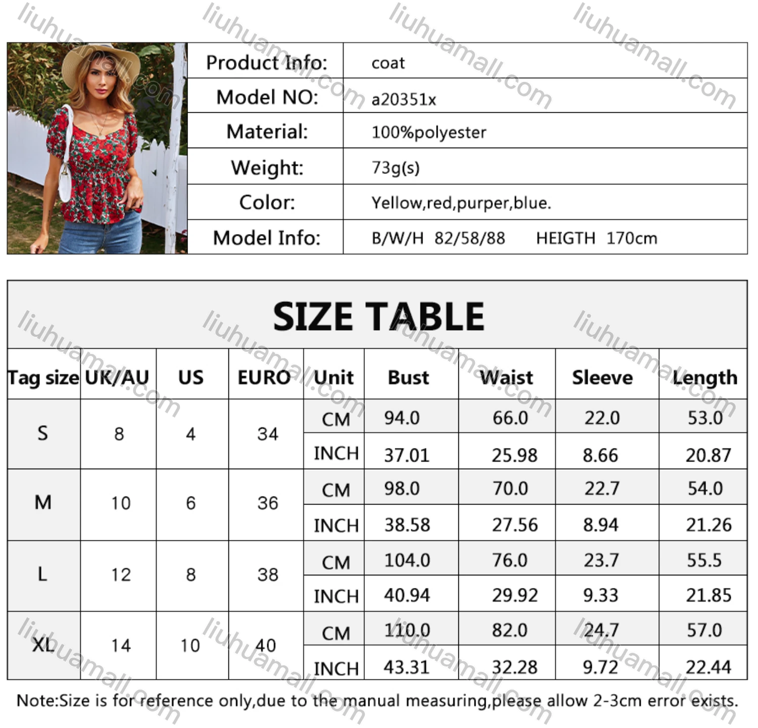 Wholesale Women's Casual Floral Print Ruffle Hem Blouse A20351X# - Liuhuamall
