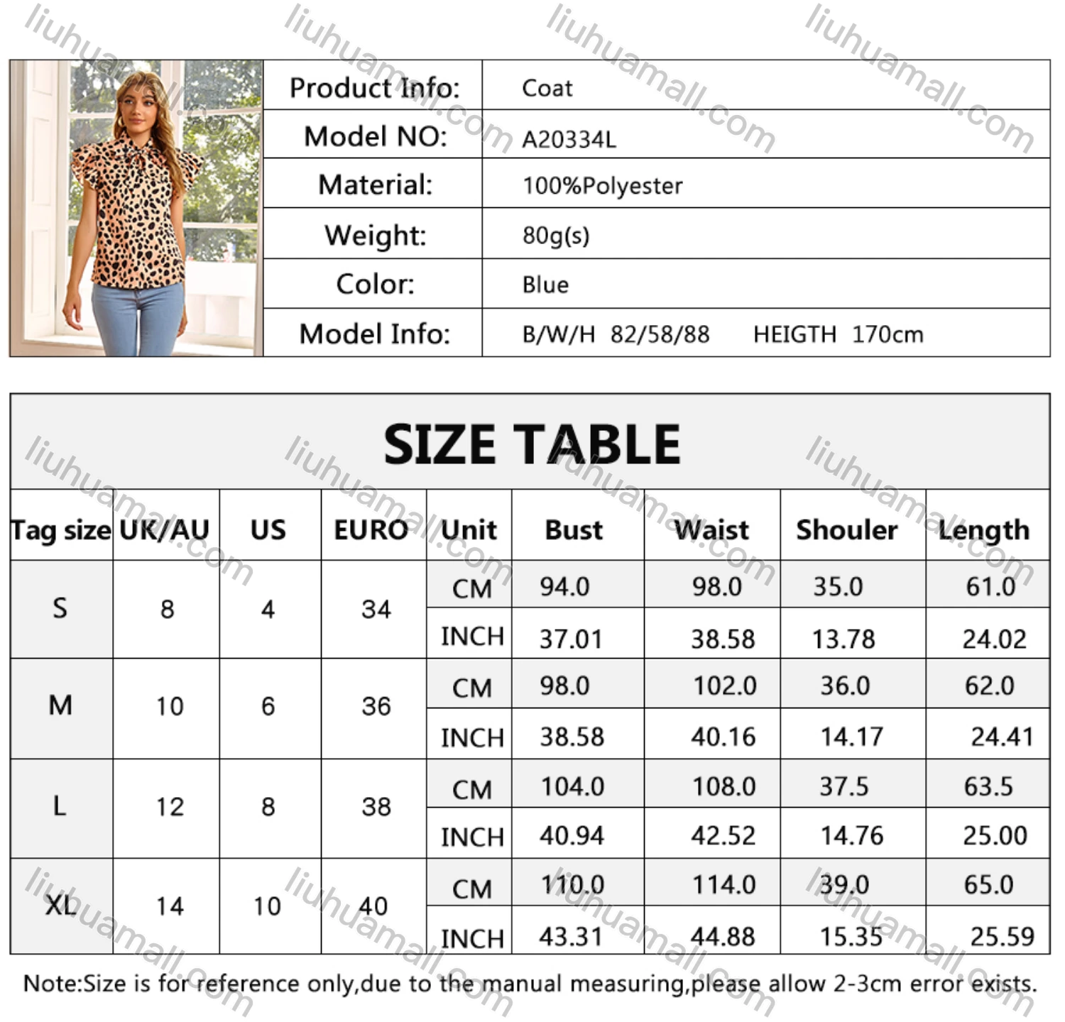 Wholesale Women's Dalmatian Print Ruffle Sleeve Tie Neck Casual Blouse A20334L# - Liuhuamall