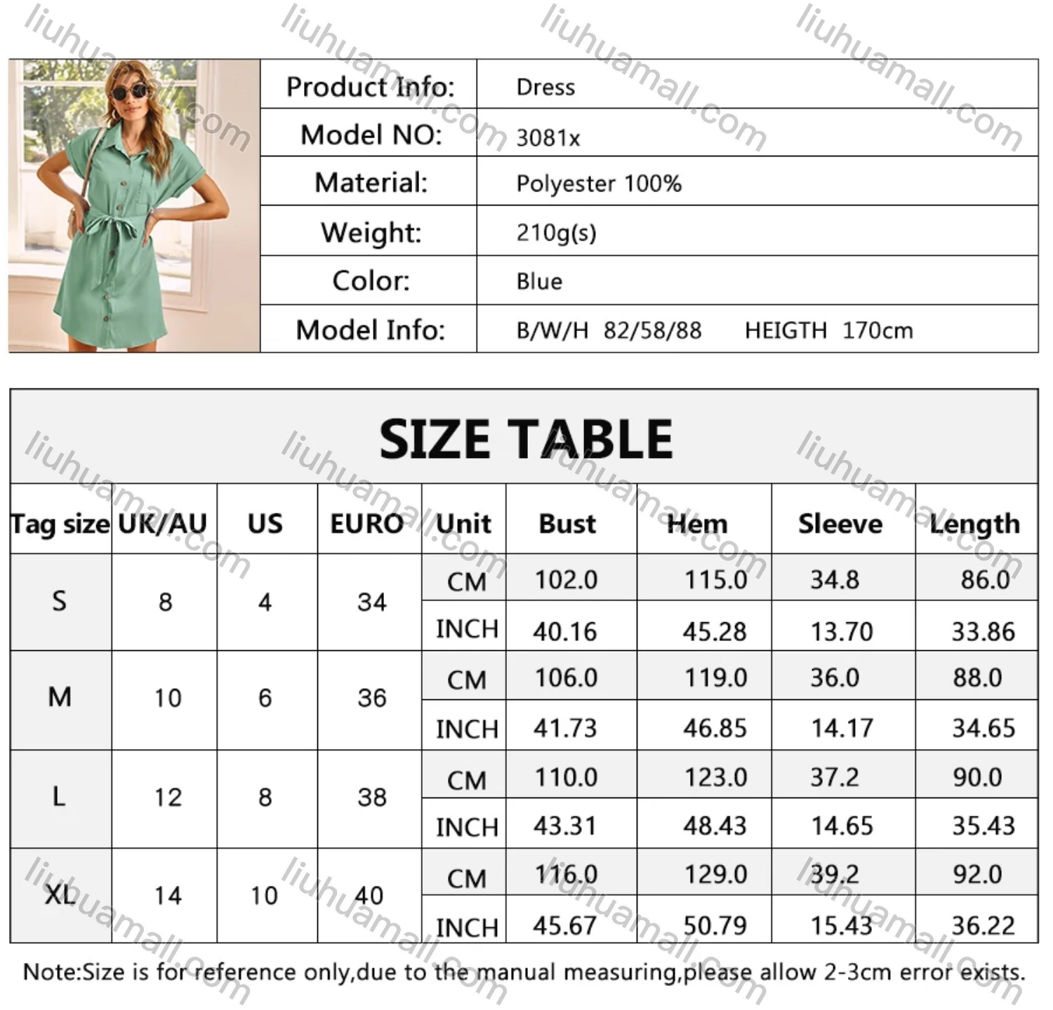Wholesale Women's Casual Plain A-Line Button Down Short Sleeve Short Shirt Dress With Belt 3081X# - Liuhuamall