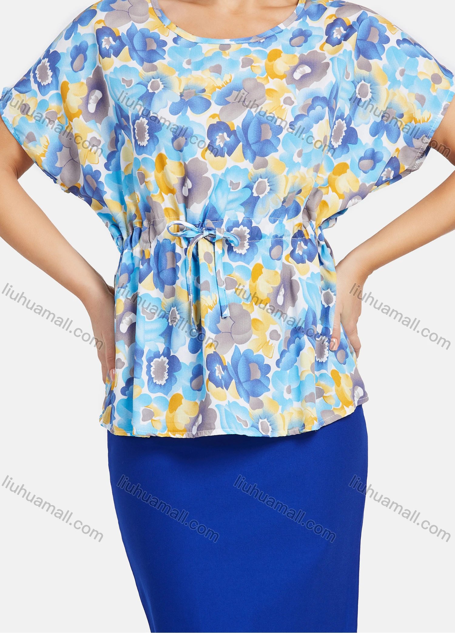 Wholesale Women's Elegant Bat Sleeve Floral Print Top With Pencil Skirts 2 Piece Set - Liuhuamall