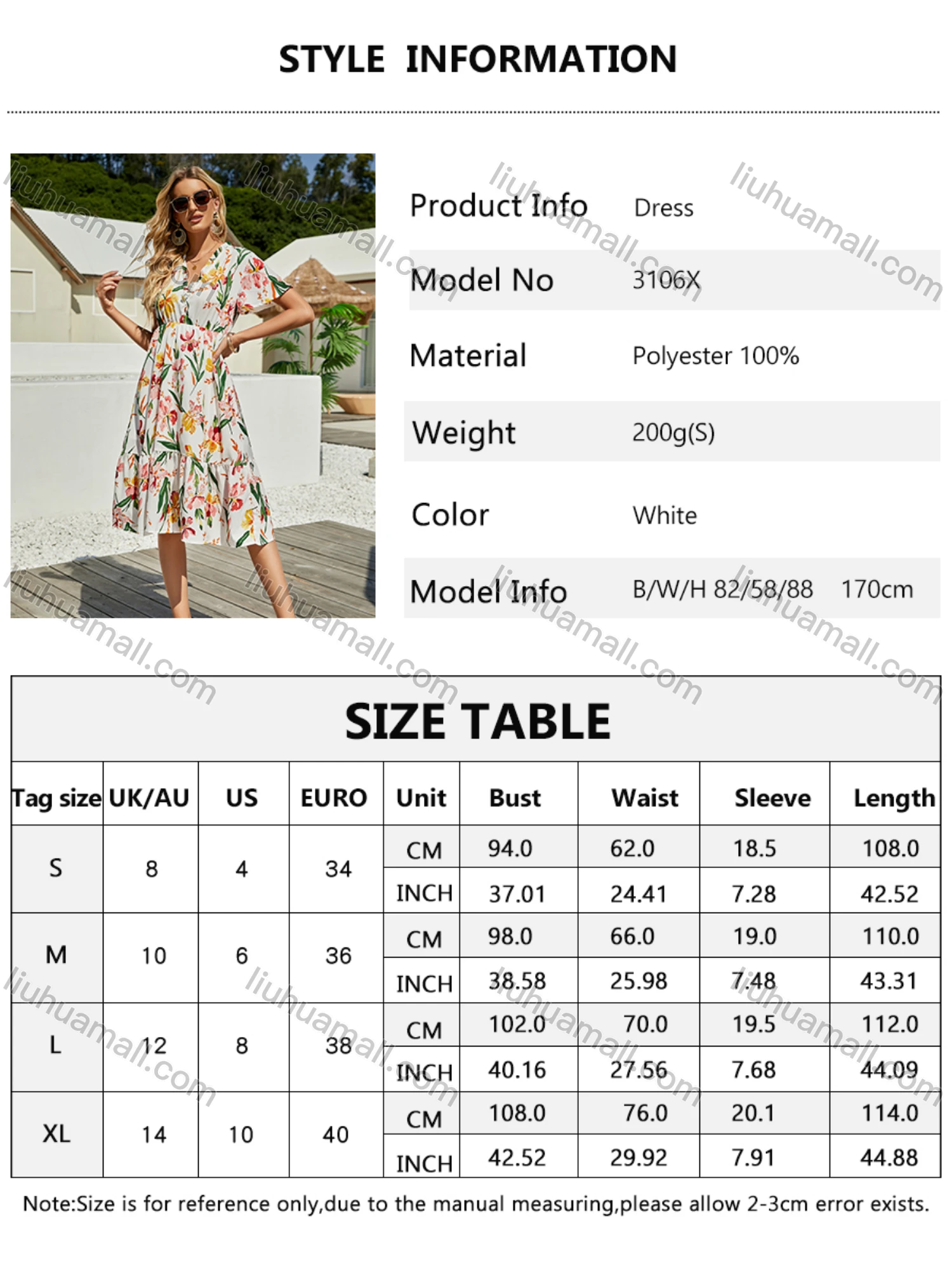 Wholesale Women's Casual V Neck Empire Waist Floral Ruffle Hem Knee Length Dress 3106X# - Liuhuamall