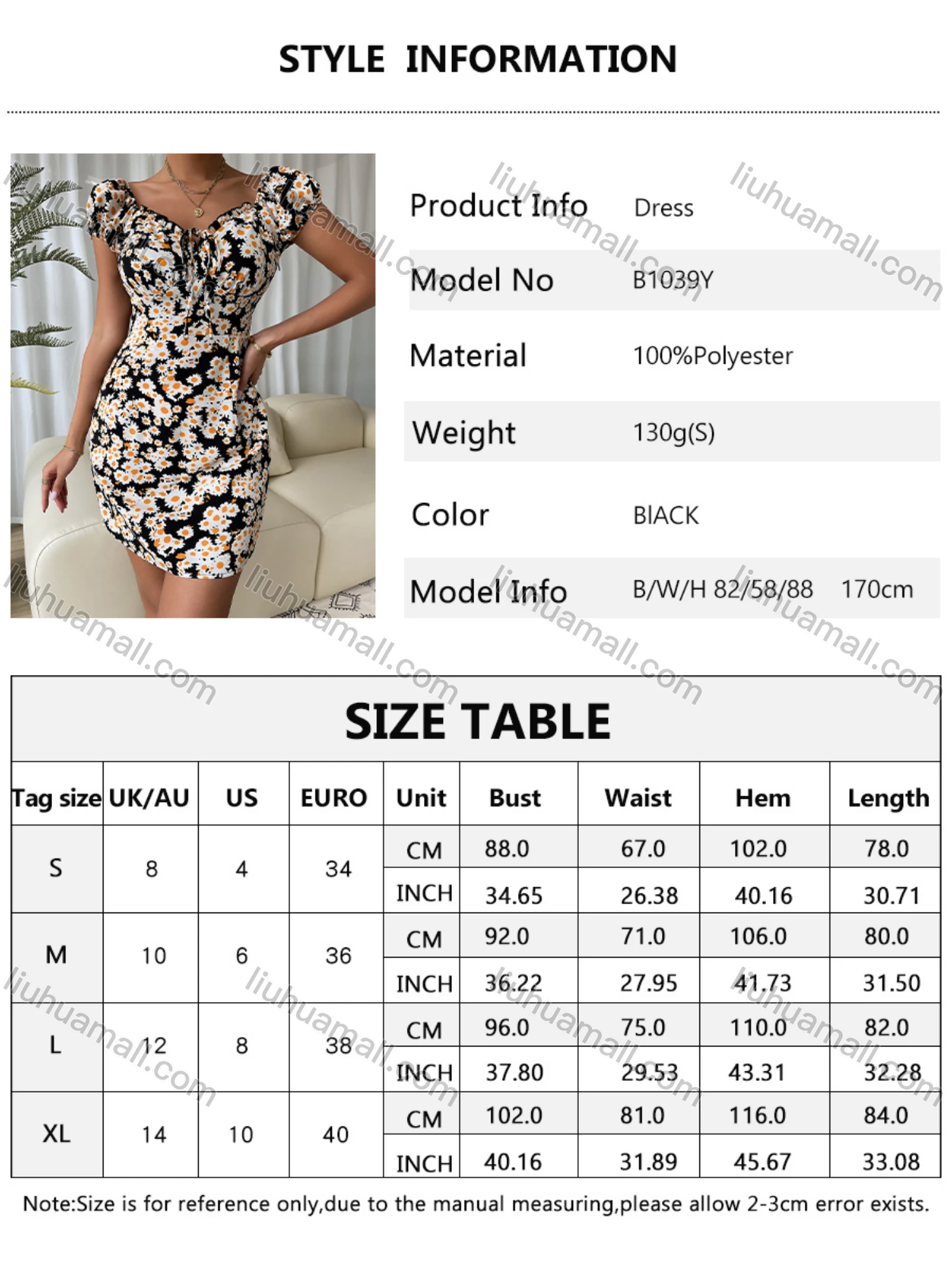 Wholesale Women's Sunflower Print Sweetheart Neck Puff Sleeve High Waist Mini Dress LQ-B1039Y# - Liuhuamall