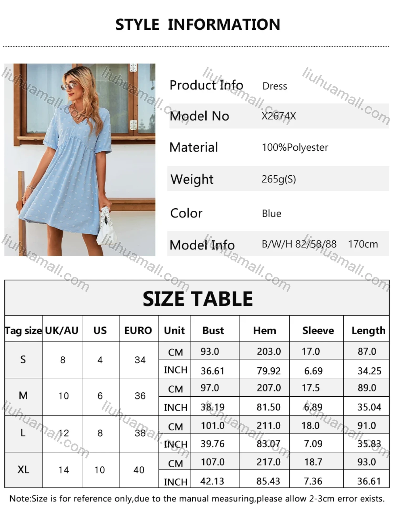 Wholesale Women's Swiss Dot V Neck Short Sleeve Plain High Waist Short Dress LQ-X2674X# - Liuhuamall