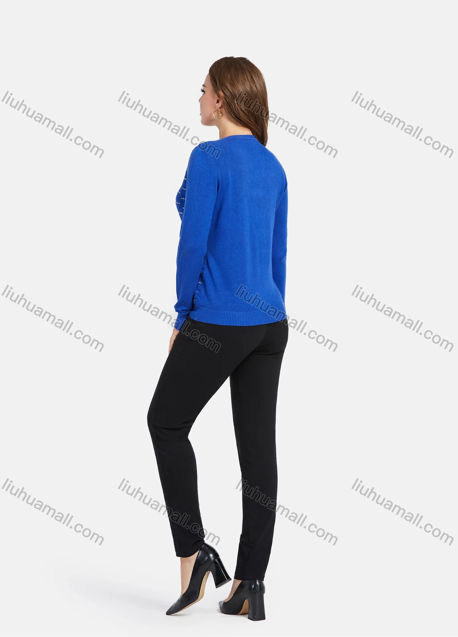 Wholesale Women's Elegant Long Sleeve Rhinestone Button Down Knit Cardigan - Liuhuamall