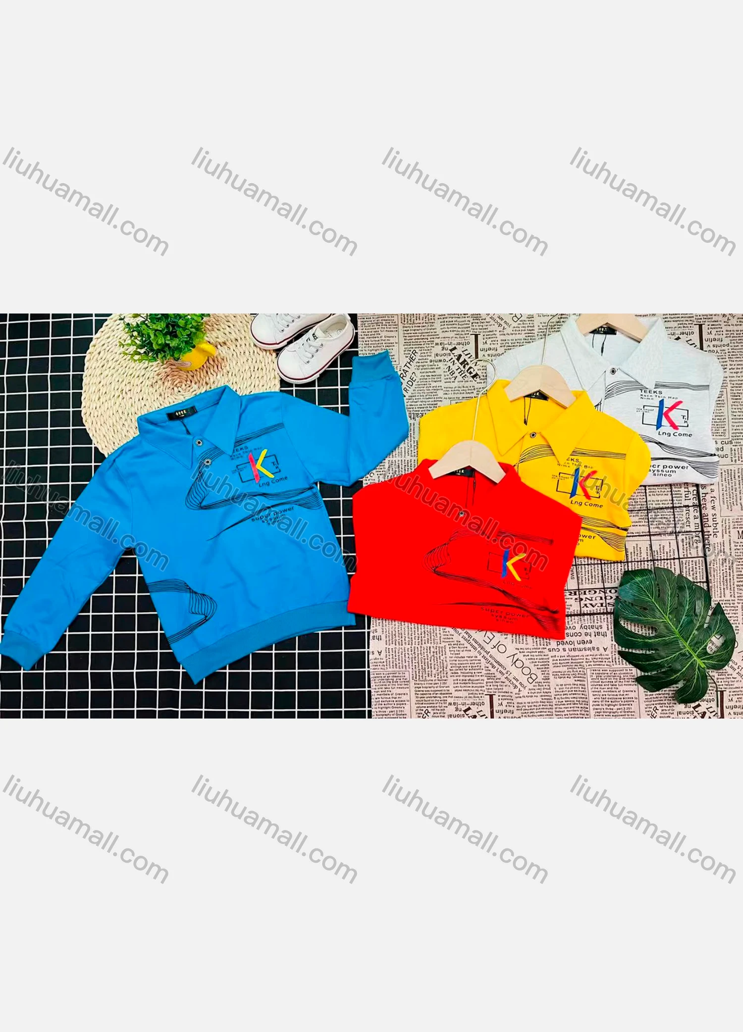 Wholesale Boy's Comfy Long Sleeve Letter Print Button Elastic Polo Shirt - Liuhuamall