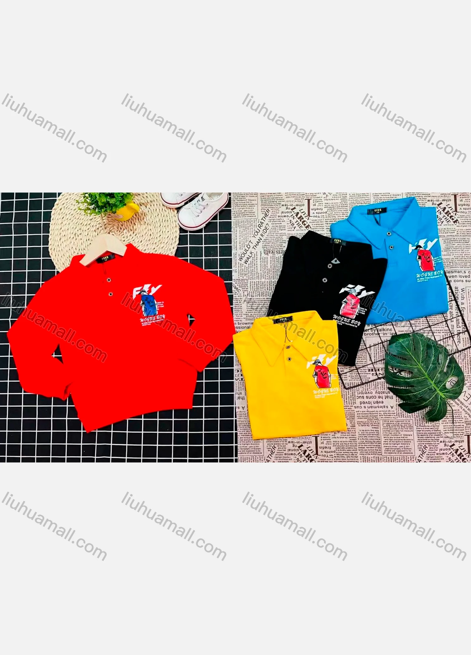 Wholesale Boy's Comfy Long Sleeve Letter Graphic Print Button Elastic Polo Shirt - Liuhuamall