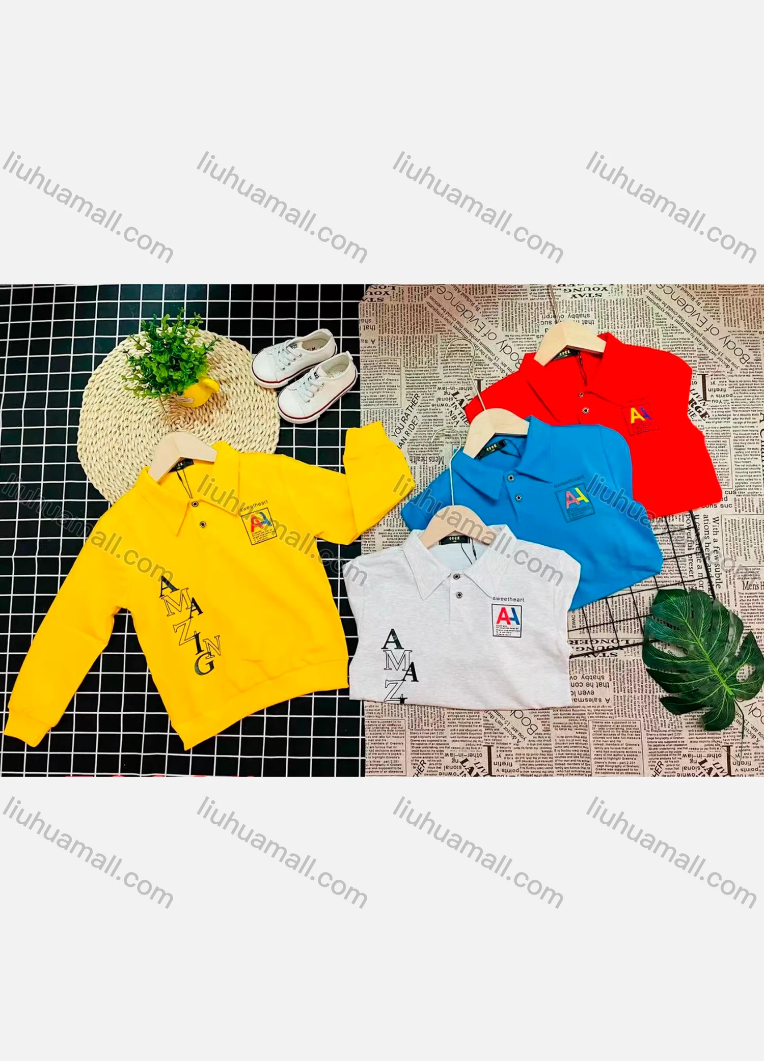 Wholesale Boy's Comfy Long Sleeve Letter Print Button Elastic Polo Shirt - Liuhuamall