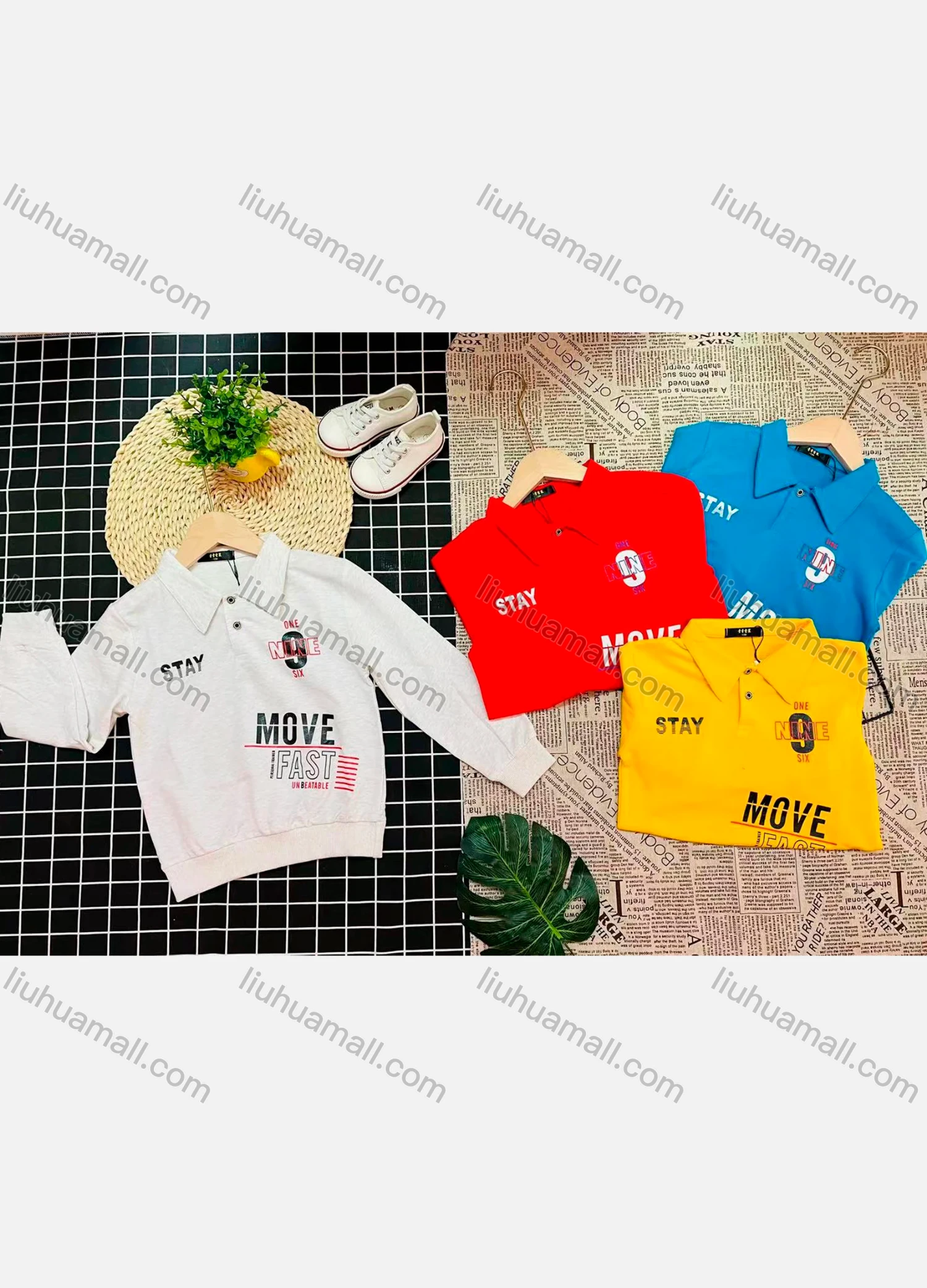 Wholesale Boy's Comfy Long Sleeve Letter Print Button Elastic Polo Shirt - Liuhuamall