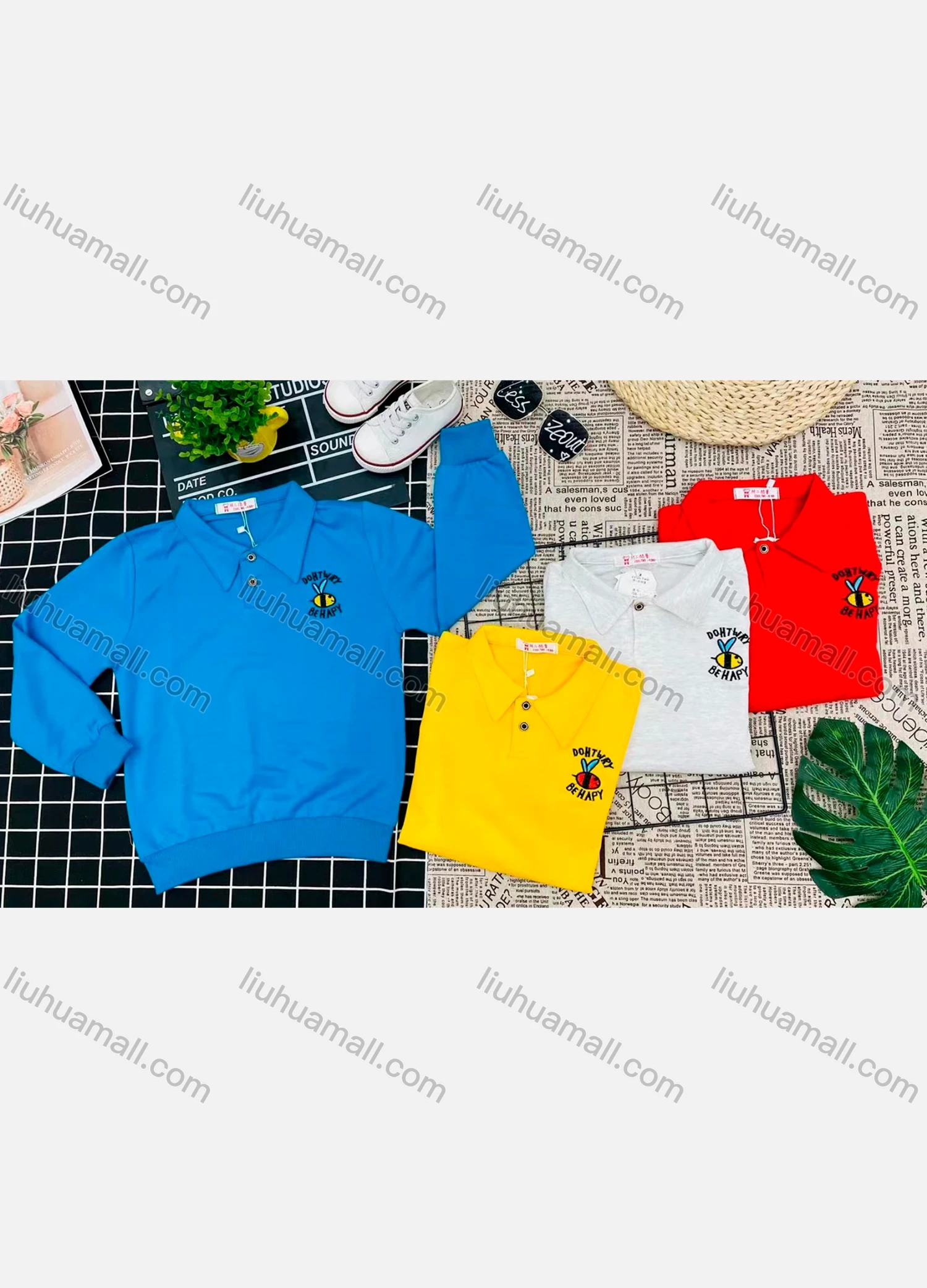 Wholesale Boy's Comfy Long Sleeve Letter Print Button Elastic Polo Shirt - Liuhuamall