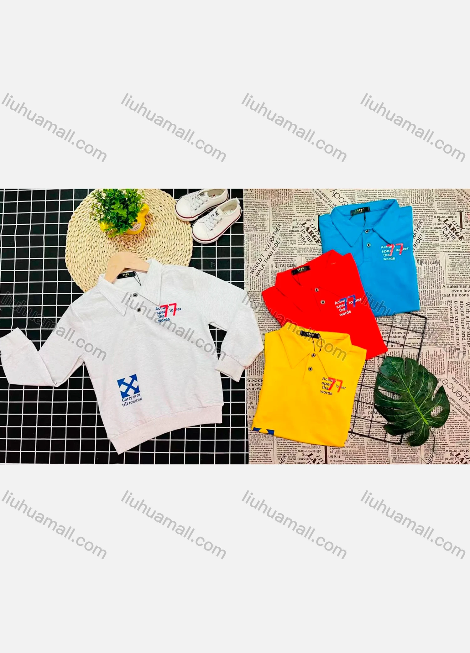 Wholesale Boy's Comfy Long Sleeve Letter Print Button Elastic Polo Shirt - Liuhuamall