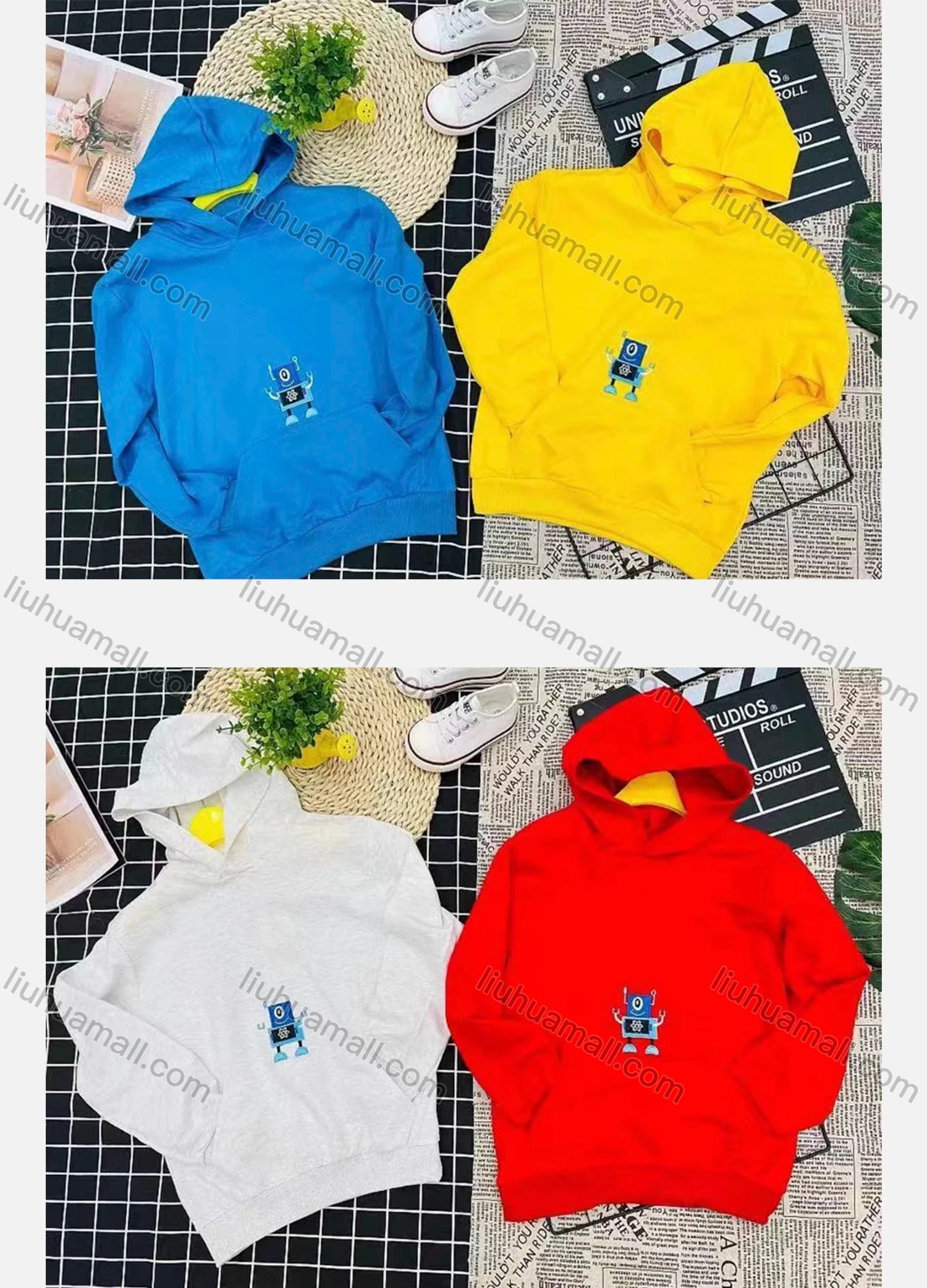 Wholesale Boy's Comfy Cartoon Graphic Kangaroo Pocket Long Sleeve Hoodies - Liuhuamall
