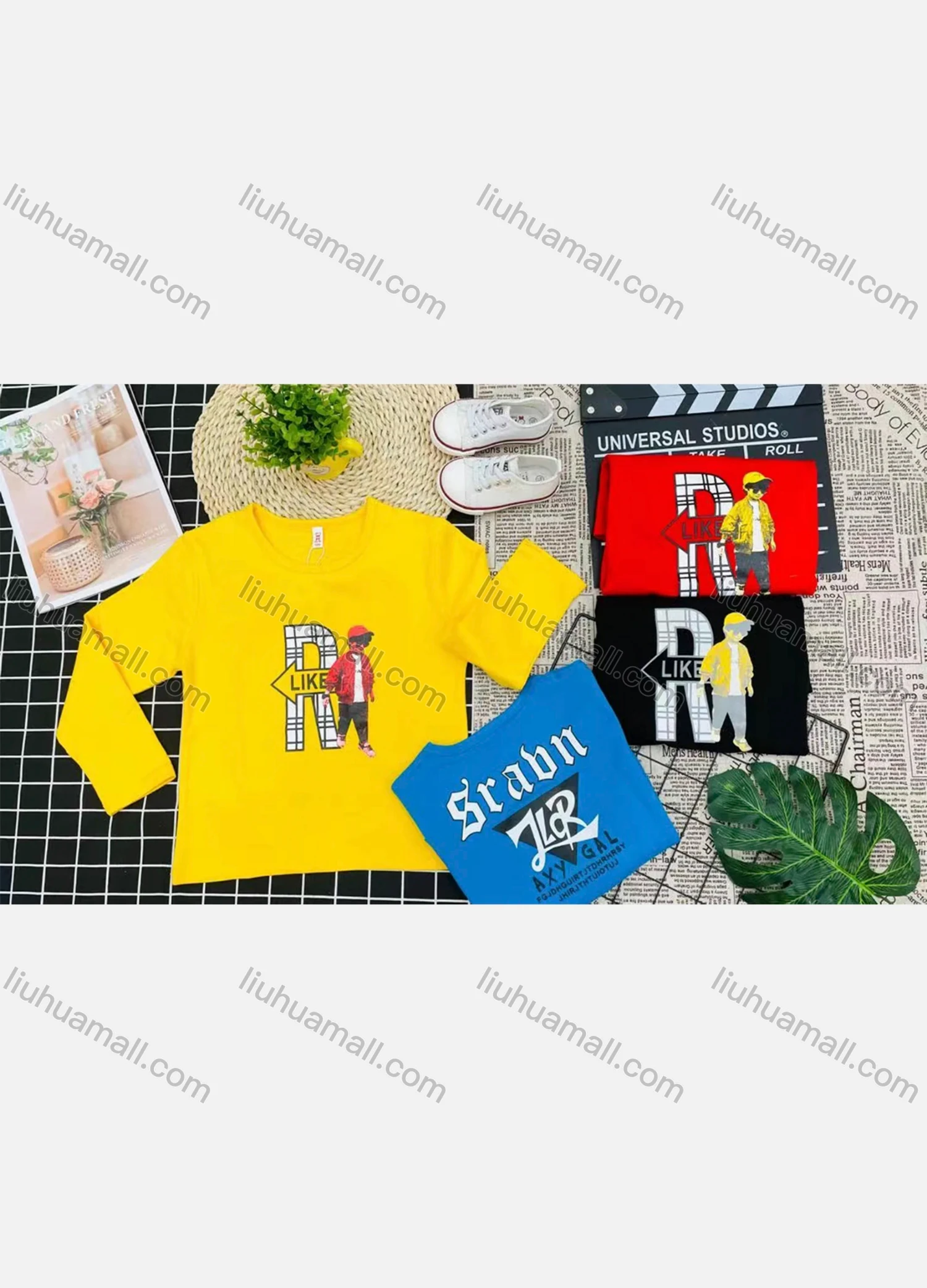 Wholesale Boy's Comfy Crew Neck Long Sleeve Graphic Letter T-Shirt - Liuhuamall