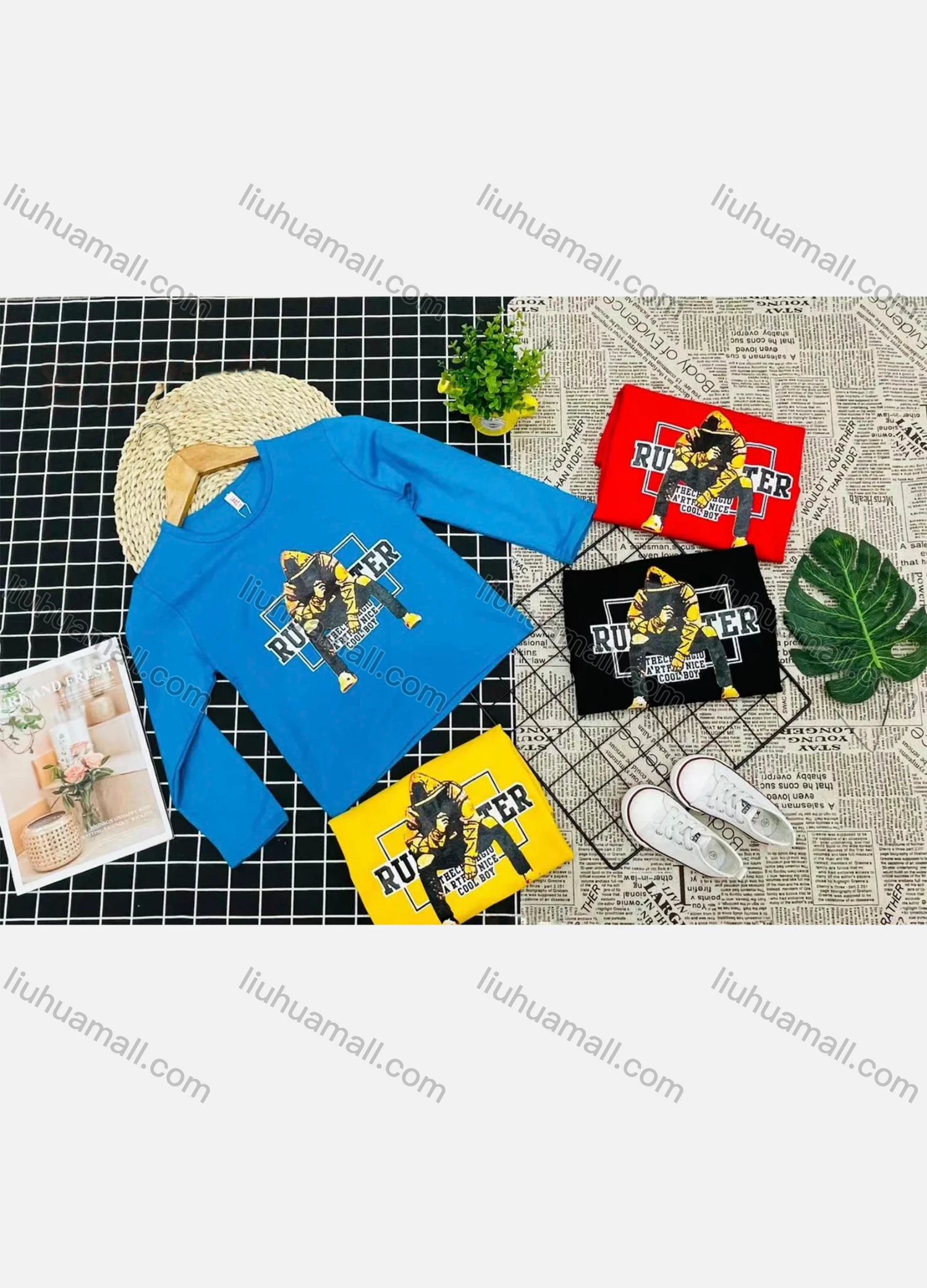 Wholesale Boy's Comfy Crew Neck Long Sleeve Graphic Letter T-Shirt - Liuhuamall