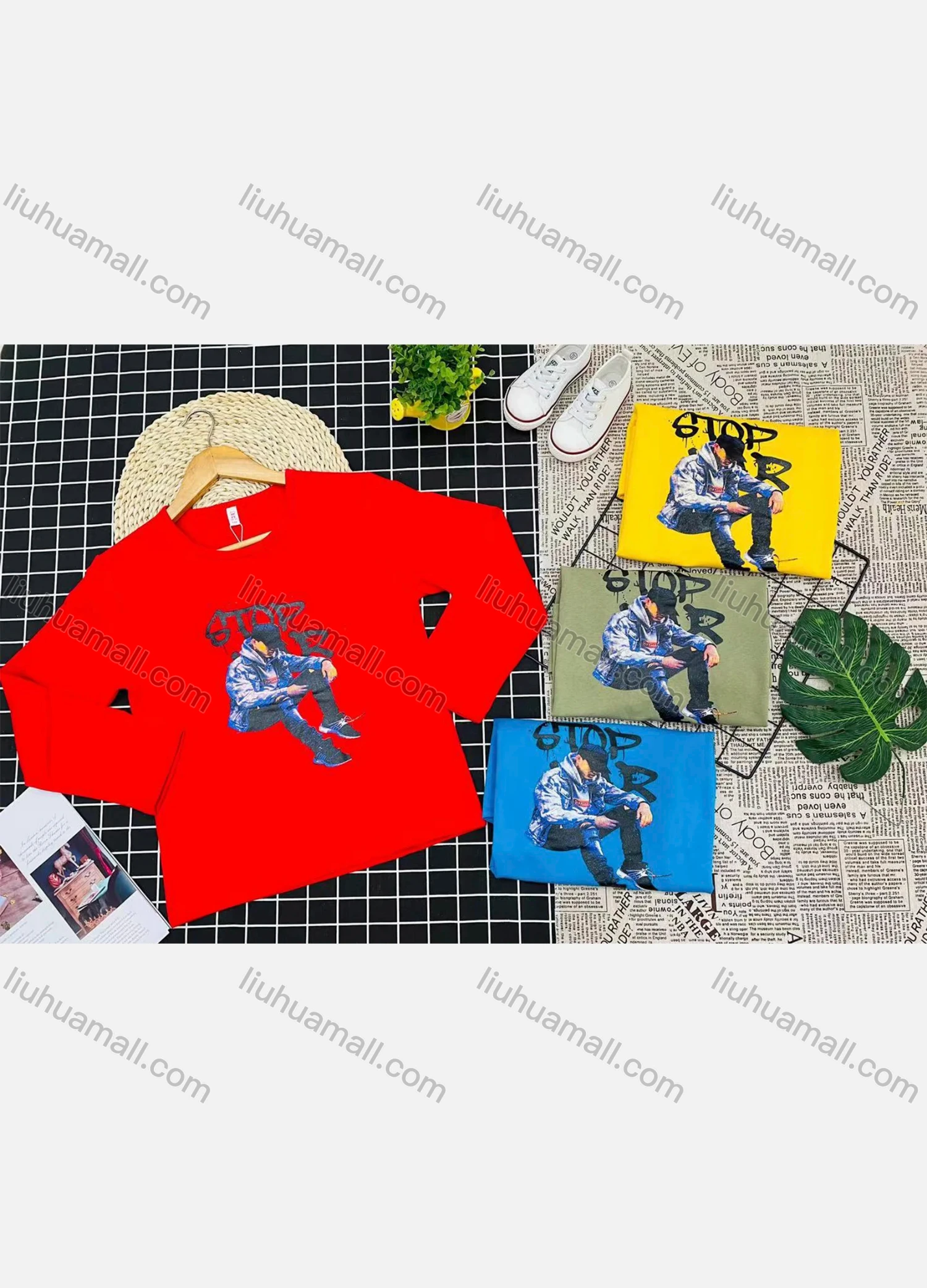 Wholesale Boy's Comfy Crew Neck Long Sleeve Letter Graphic T-Shirt - Liuhuamall