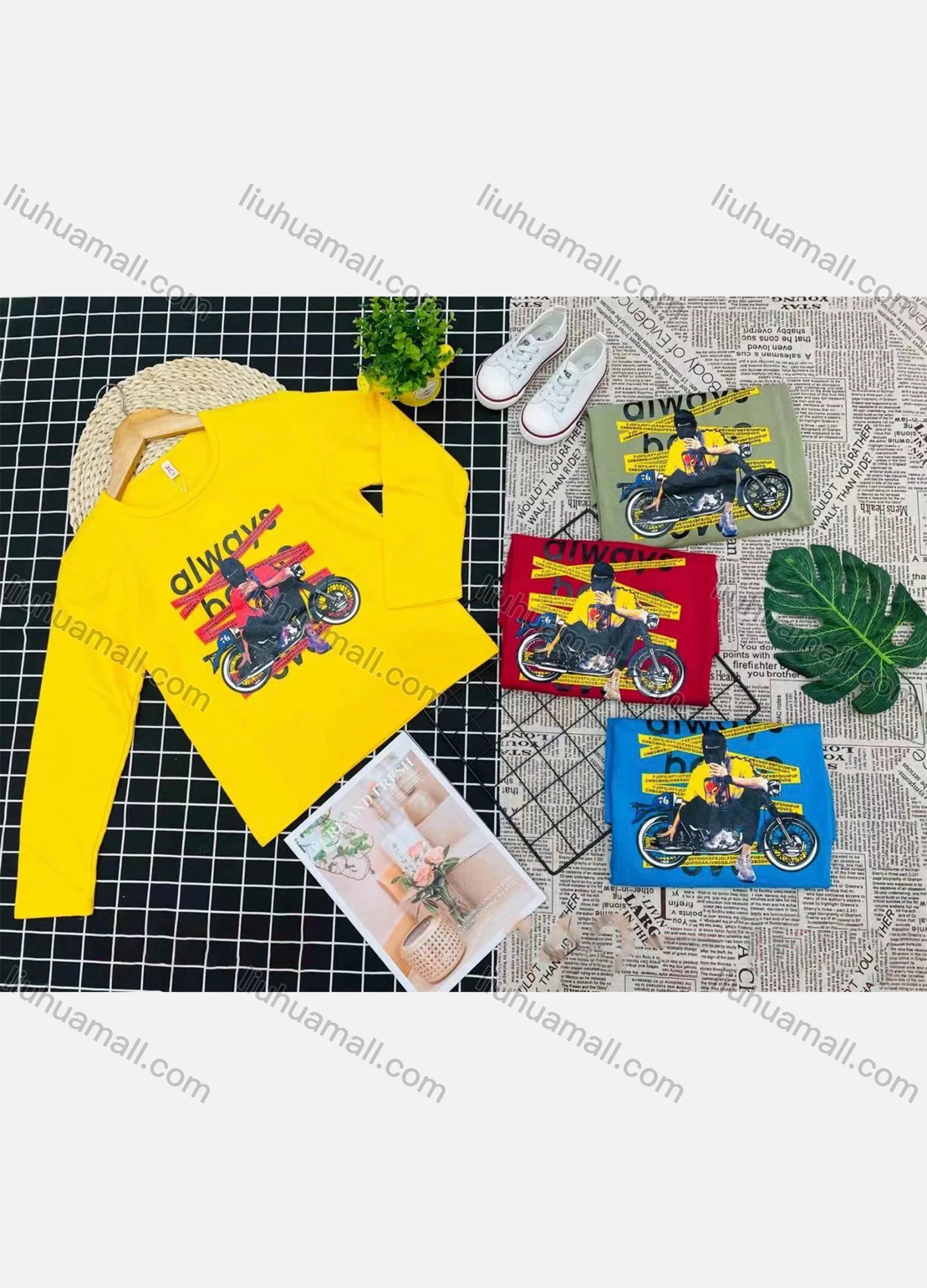 Wholesale Boy's Comfy Crew Neck Long Sleeve Graphic Letter T-Shirt - Liuhuamall