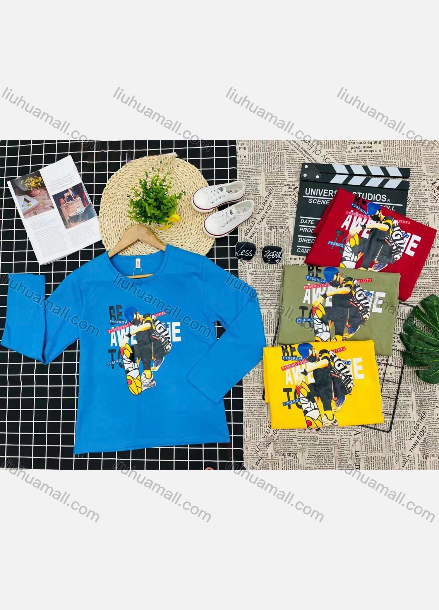 Wholesale Boy's Comfy Long Sleeve Crew Neck Graphic Letter T-Shirt - Liuhuamall