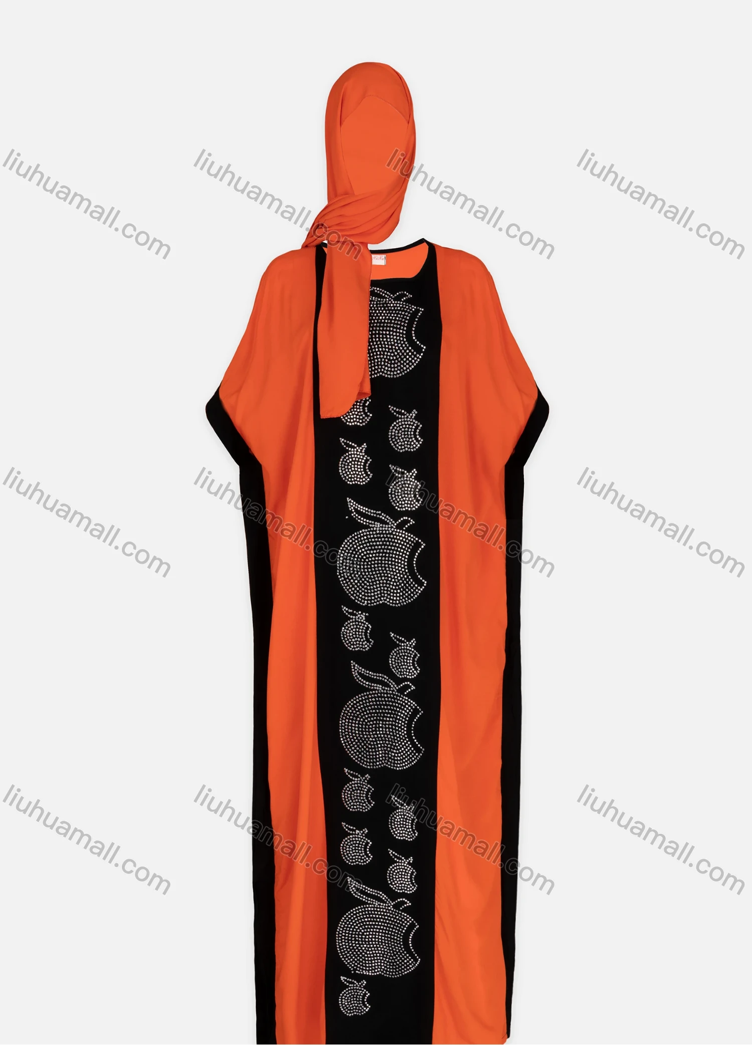 Wholesale Women's African Bat Sleeve Plus Size Rhinestone Colorblock Maxi Kaftan Dress With Turban SB-28-SS# - Liuhuamall