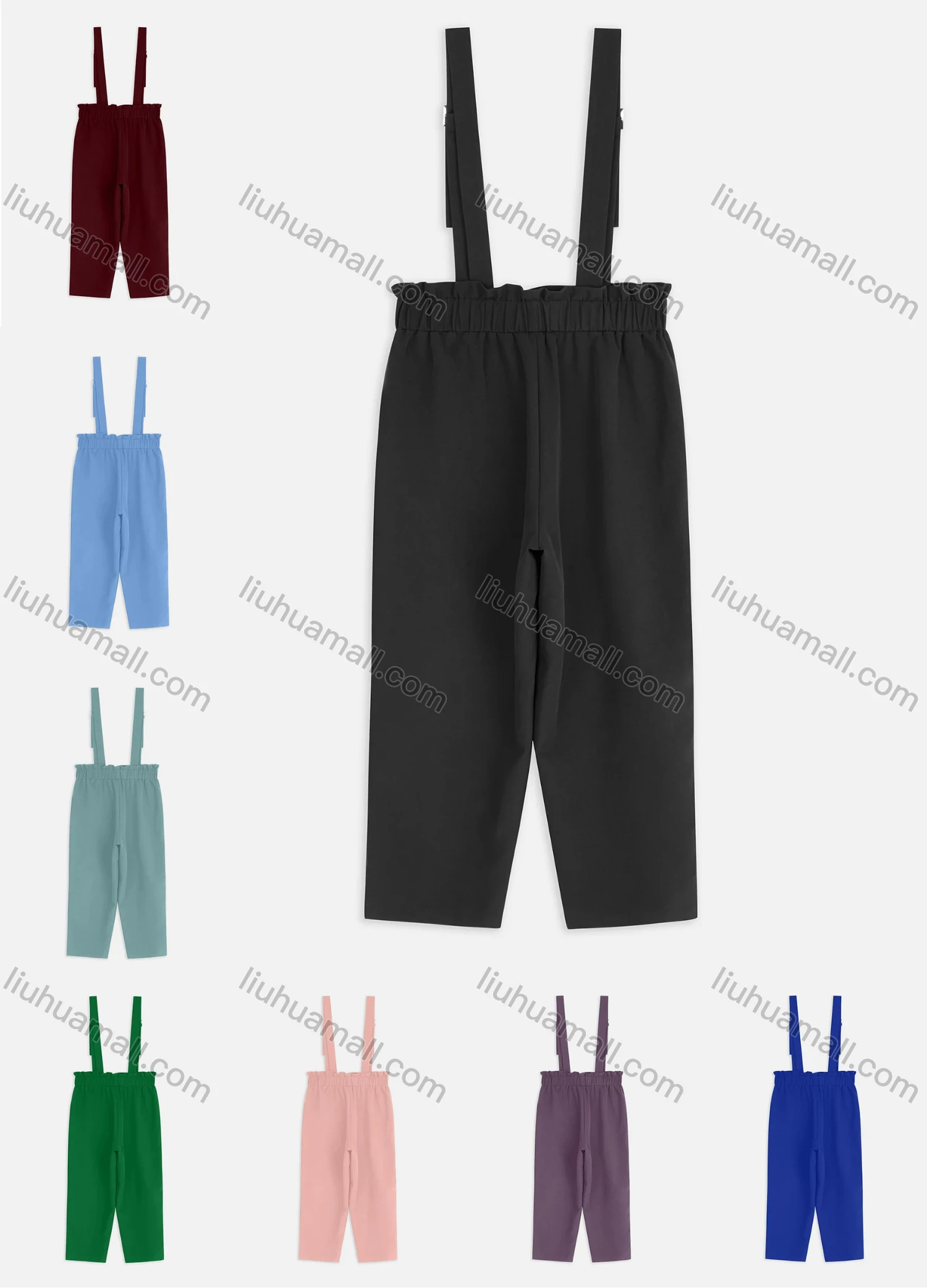 Wholesale Women's Casual Plain Ruffles Trim Elastic Waist Jumpsuits Straight Leg Overall - Liuhuamall