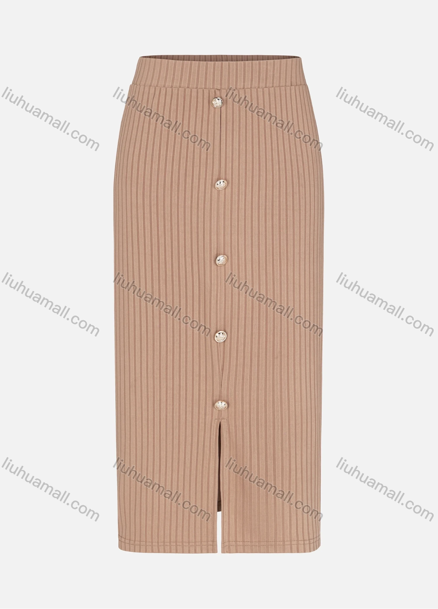 Wholesale Women's Knit Ribbed Button Decor Slit Front Plain Pencil Skirt - Liuhuamall