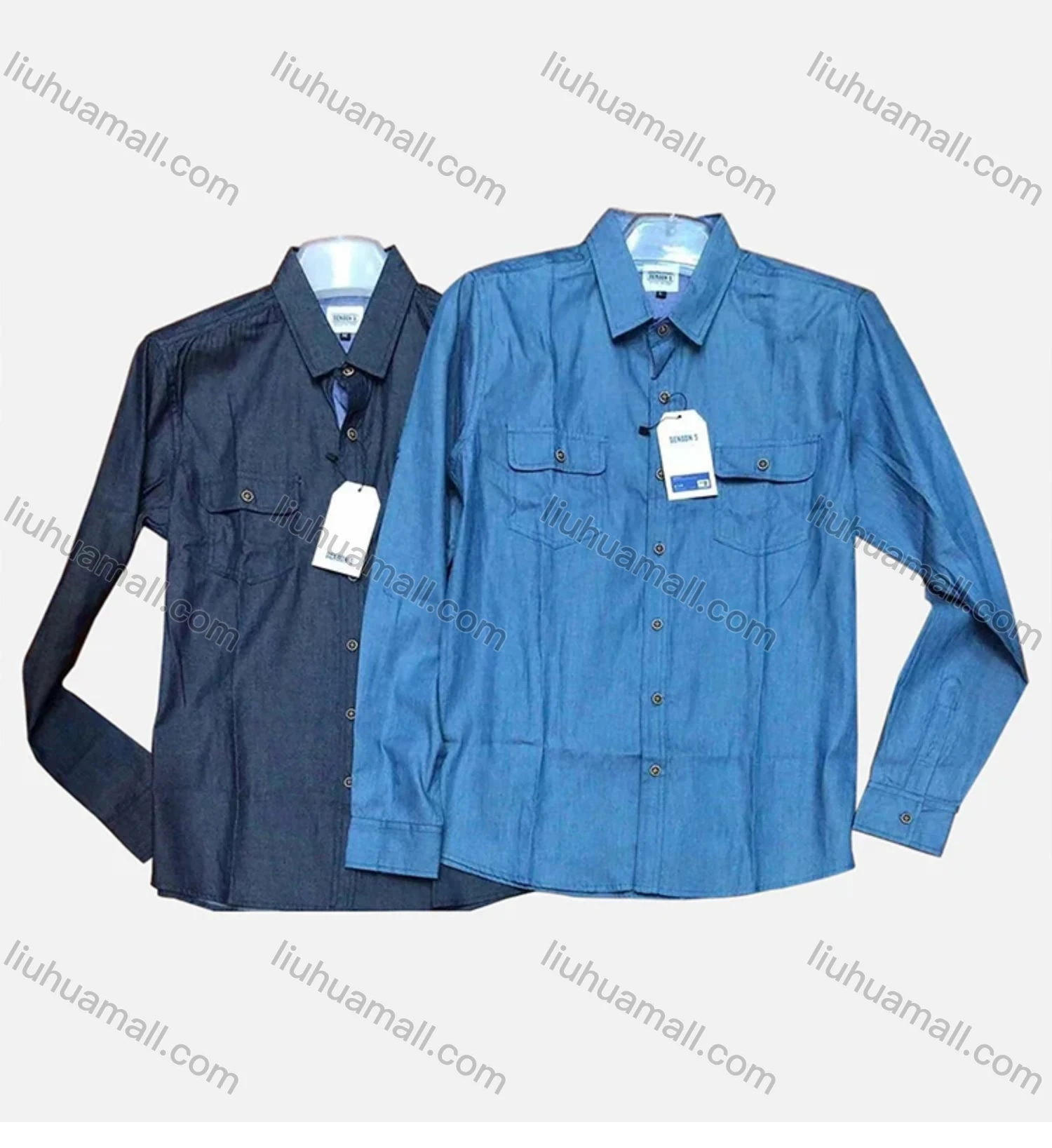 Wholesale Men's Long Sleeve Dual Pockets Casual Denim Shirt - Liuhuamall