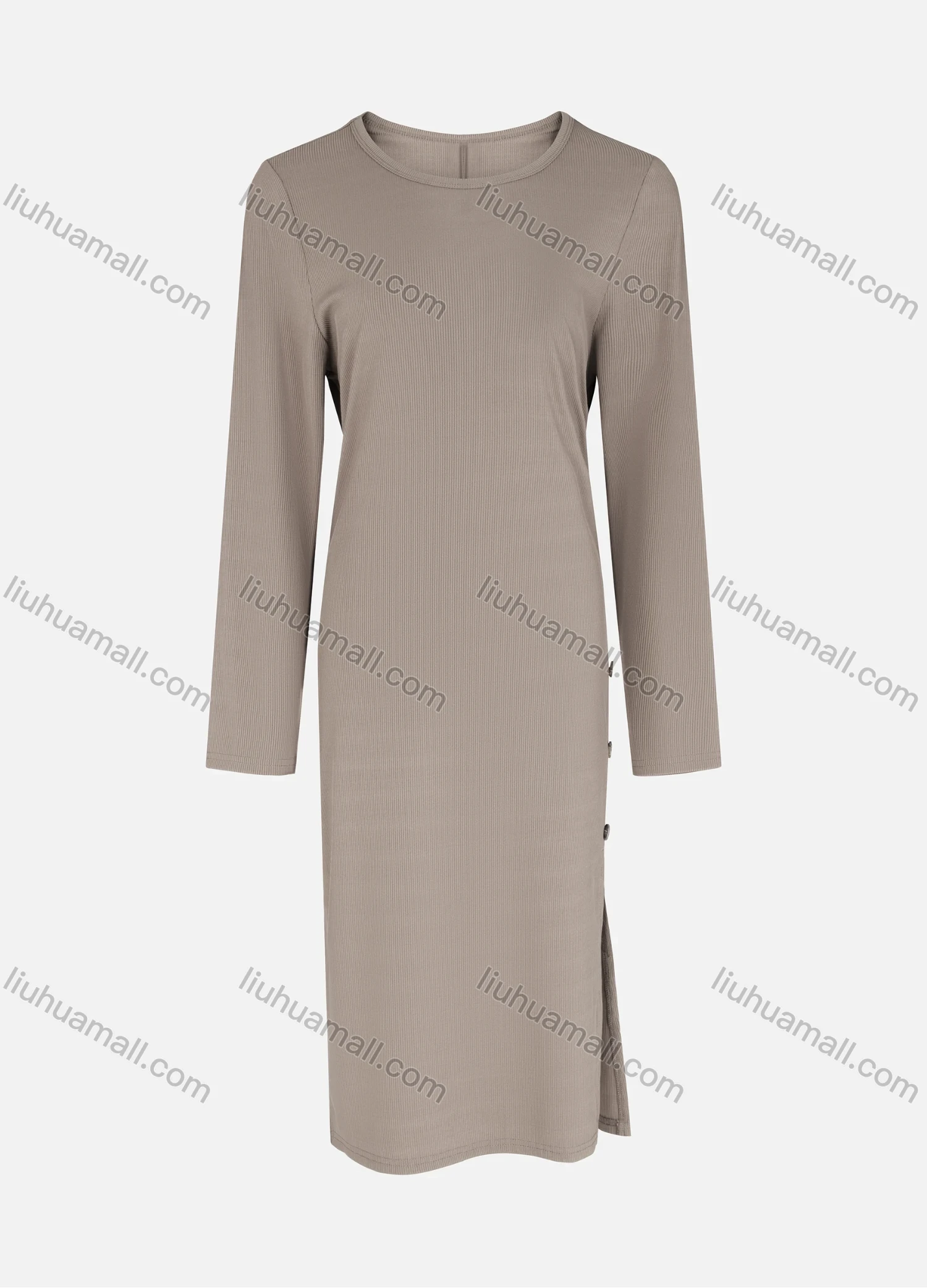 Wholesale Women's Casual Slit Hem Button Detail Plain Causal Dress - Liuhuamall