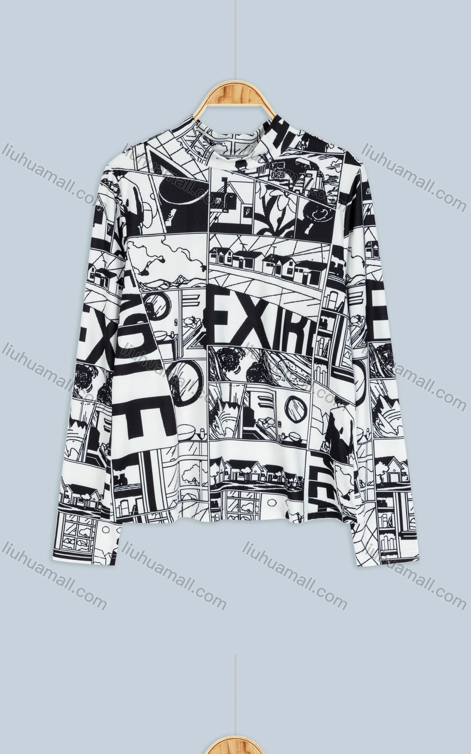 Wholesale Women's Cartoon Print Long Sleeve Round Neck Blouse - Liuhuamall