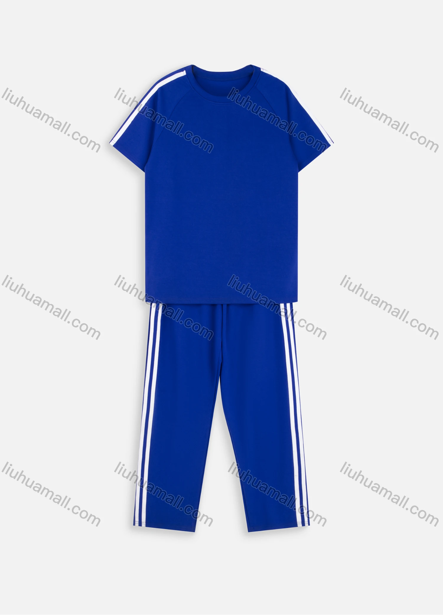 Wholesale Men's Athletic Workout Striped Trim T-Shirt & Pants 2-Pieces Set - Liuhuamall