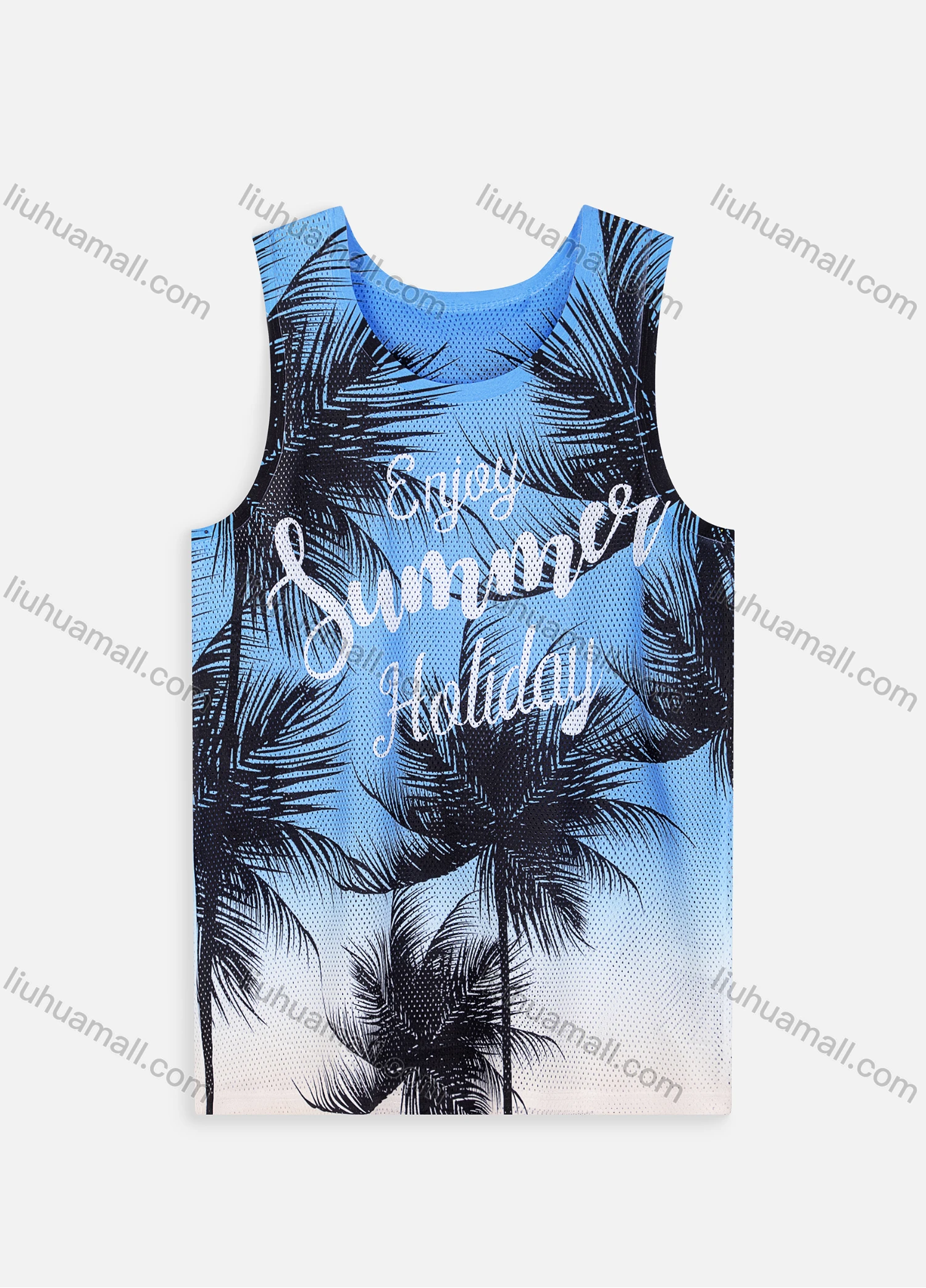 Wholesale Men's Vacation Letter & Tropical Print Casual Beach Tank Top - Liuhuamall