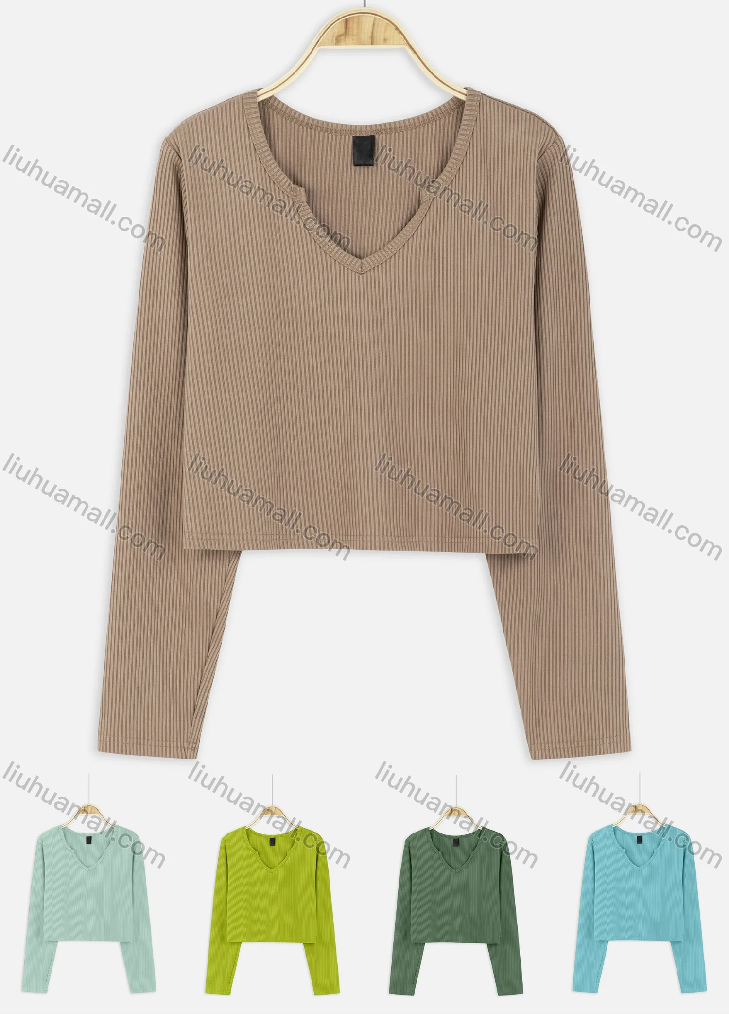 Wholesale Women's Casual Plain Long Sleeve Rib-Knit Sweetheart Neck Crop Knit Top - Liuhuamall