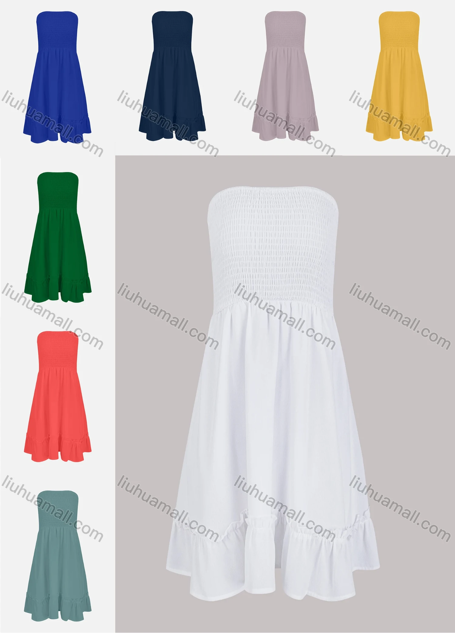 Wholesale Women's Elegant Off Shoulder Ruched Ruffle Hem Midi Dress - Liuhuamall