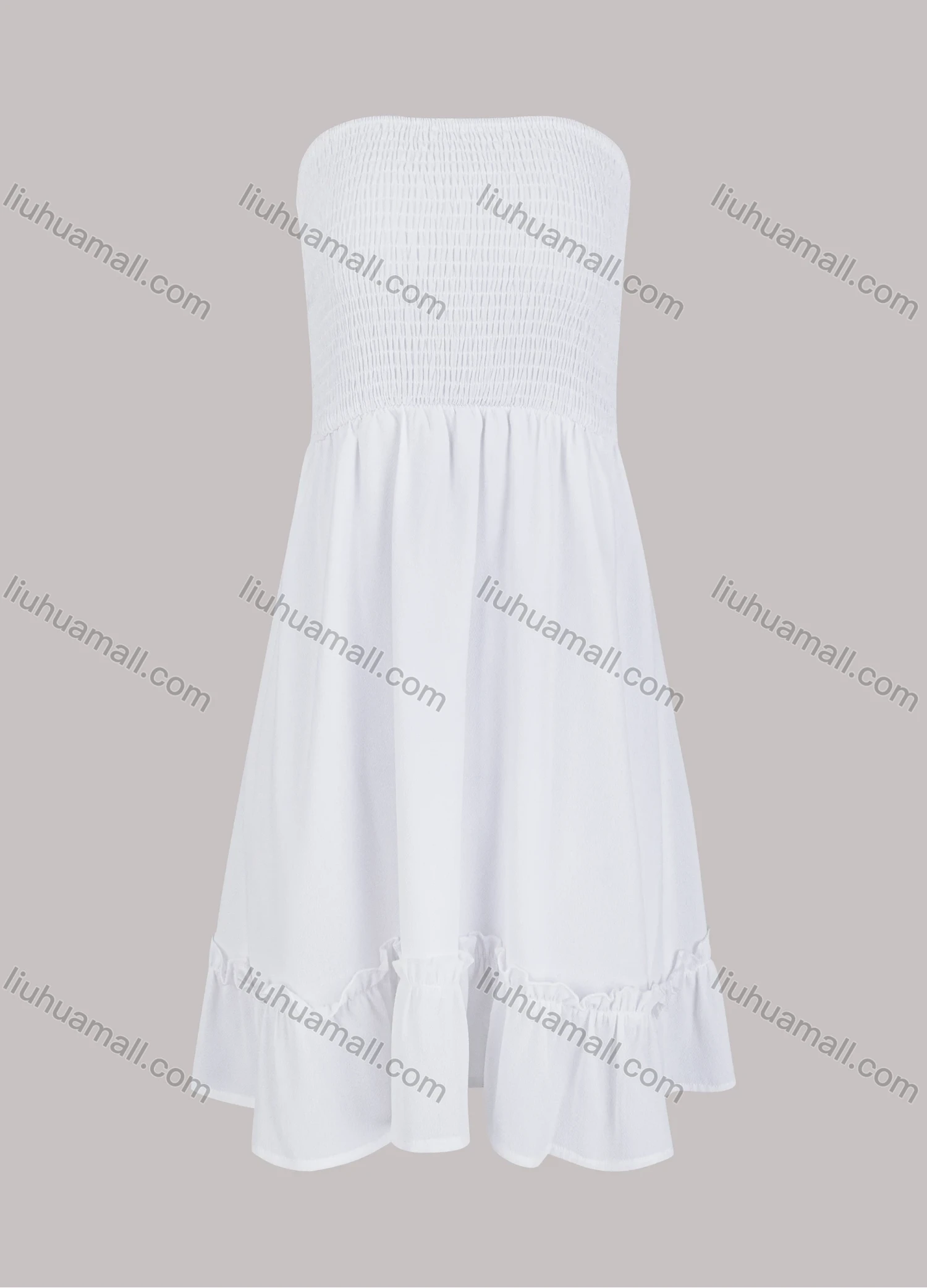 Wholesale Women's Elegant Off Shoulder Ruched Ruffle Hem Midi Dress - Liuhuamall
