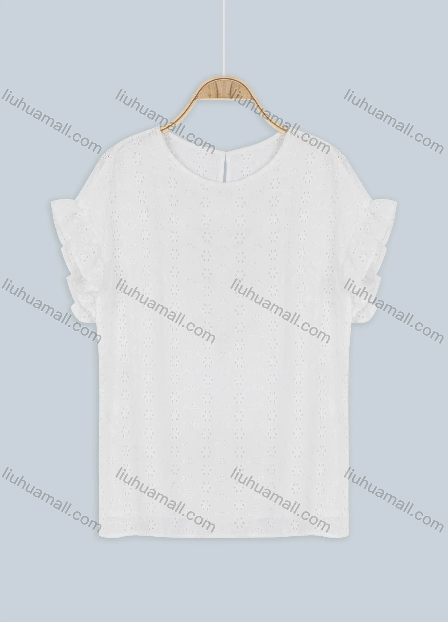 Wholesale Women's Butterfly Sleeve Round Neck Keyhole Floral Embroidery Blouse - Liuhuamall