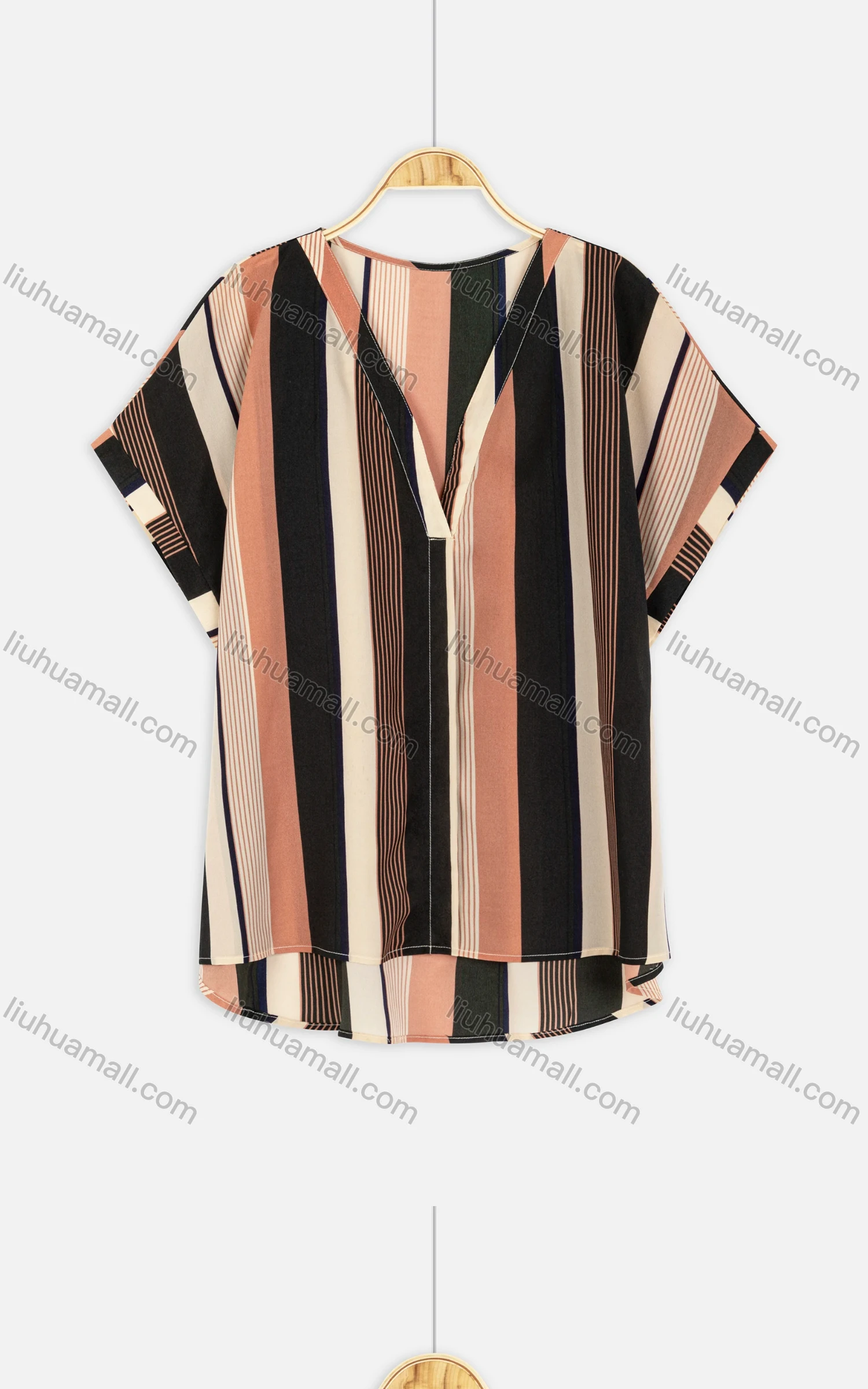 Wholesale Women's Summer Casual Comfort V Neck Striped Blouse - Liuhuamall