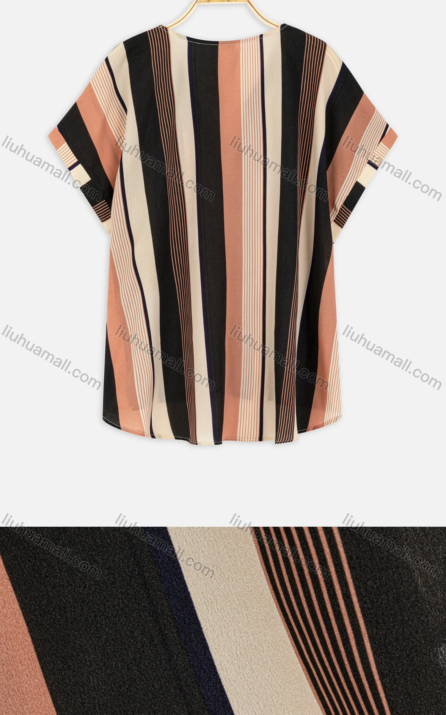 Wholesale Women's Summer Casual Comfort V Neck Striped Blouse - Liuhuamall