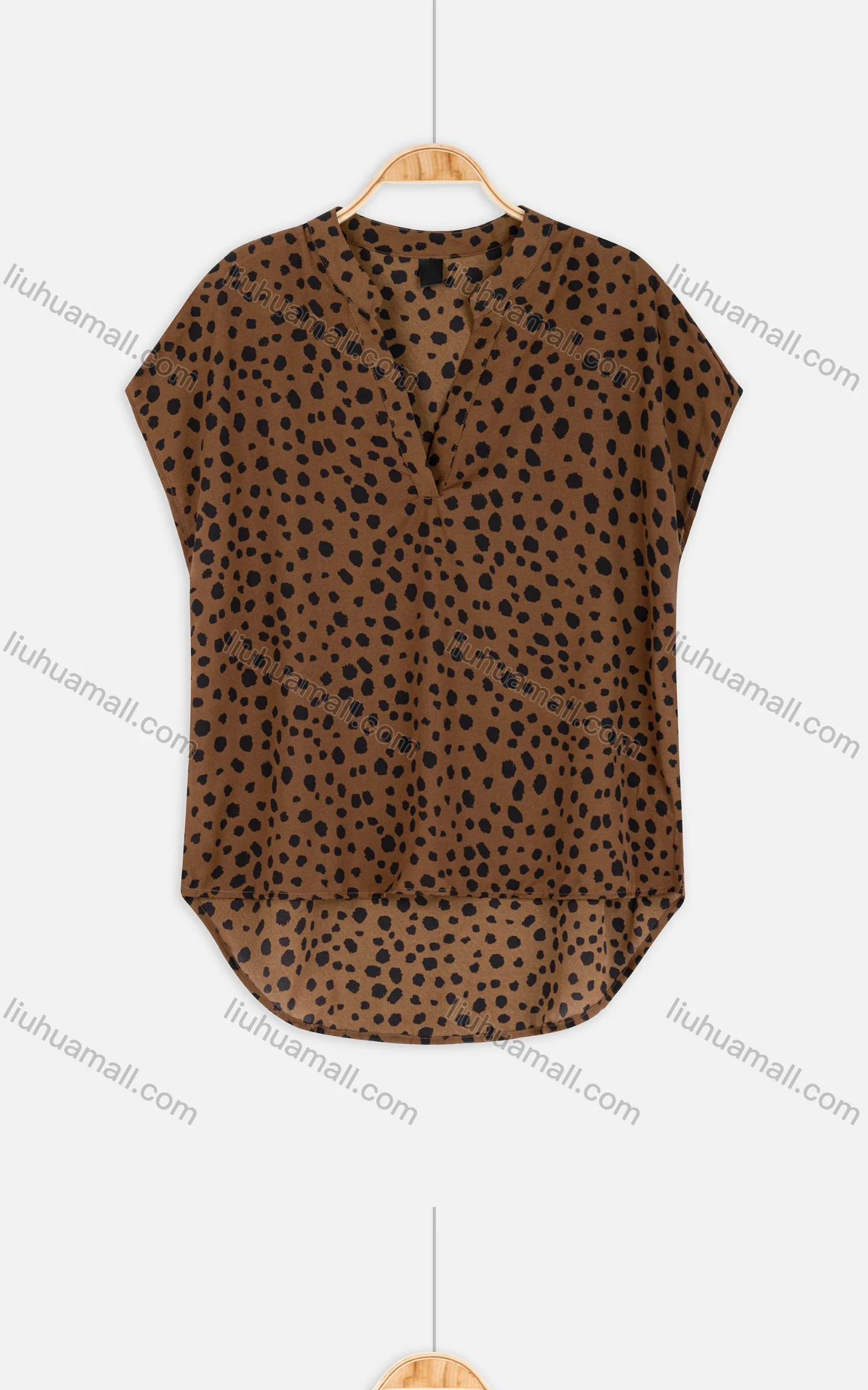 Wholesale Women's Summer Leopard V Neck Long Tail Bat Sleeve Blouse - Liuhuamall