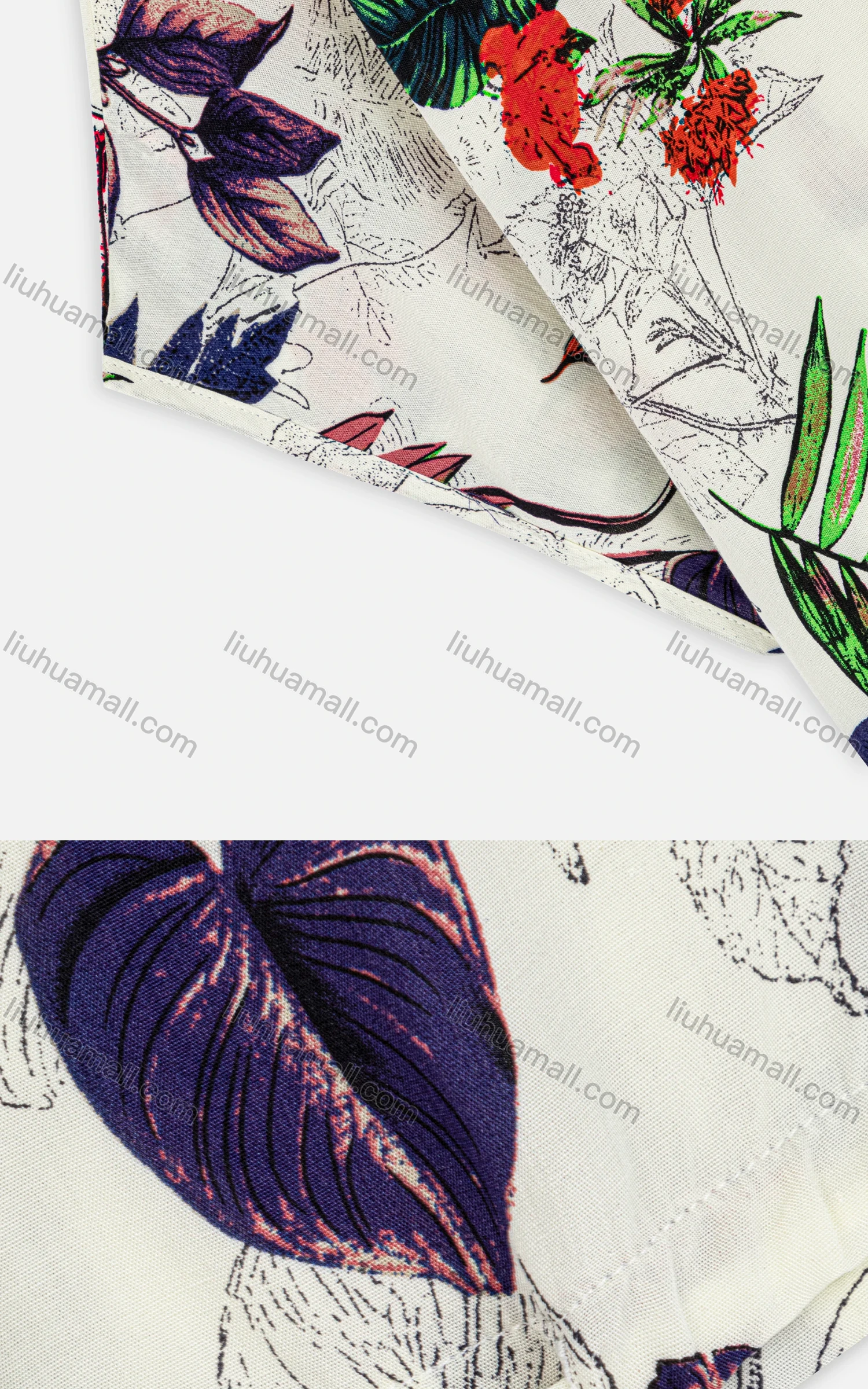 Wholesale Women's Vintage Floral Print Tie Hem Round Neck Blouse - Liuhuamall