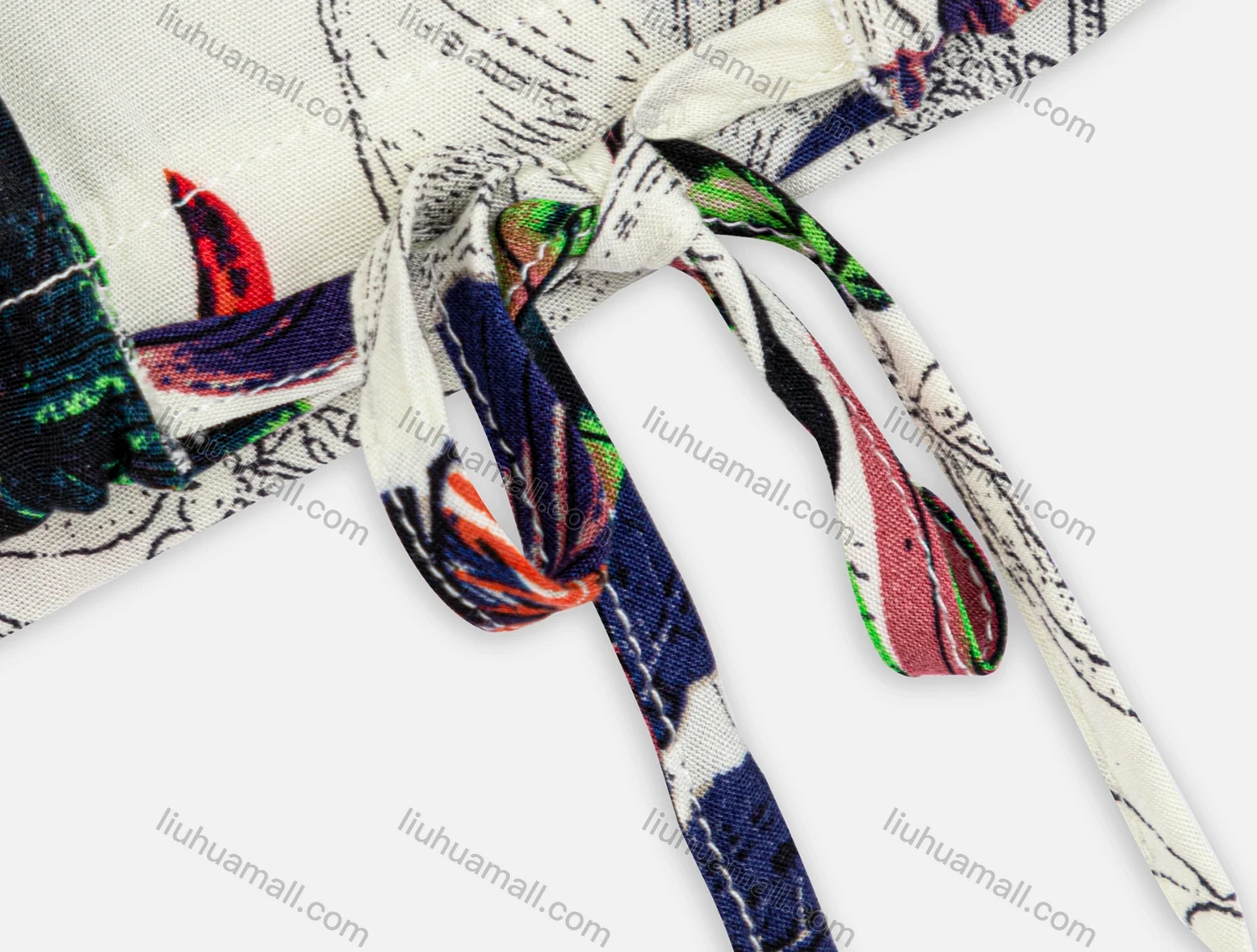 Wholesale Women's Vintage Floral Print Tie Hem Round Neck Blouse - Liuhuamall