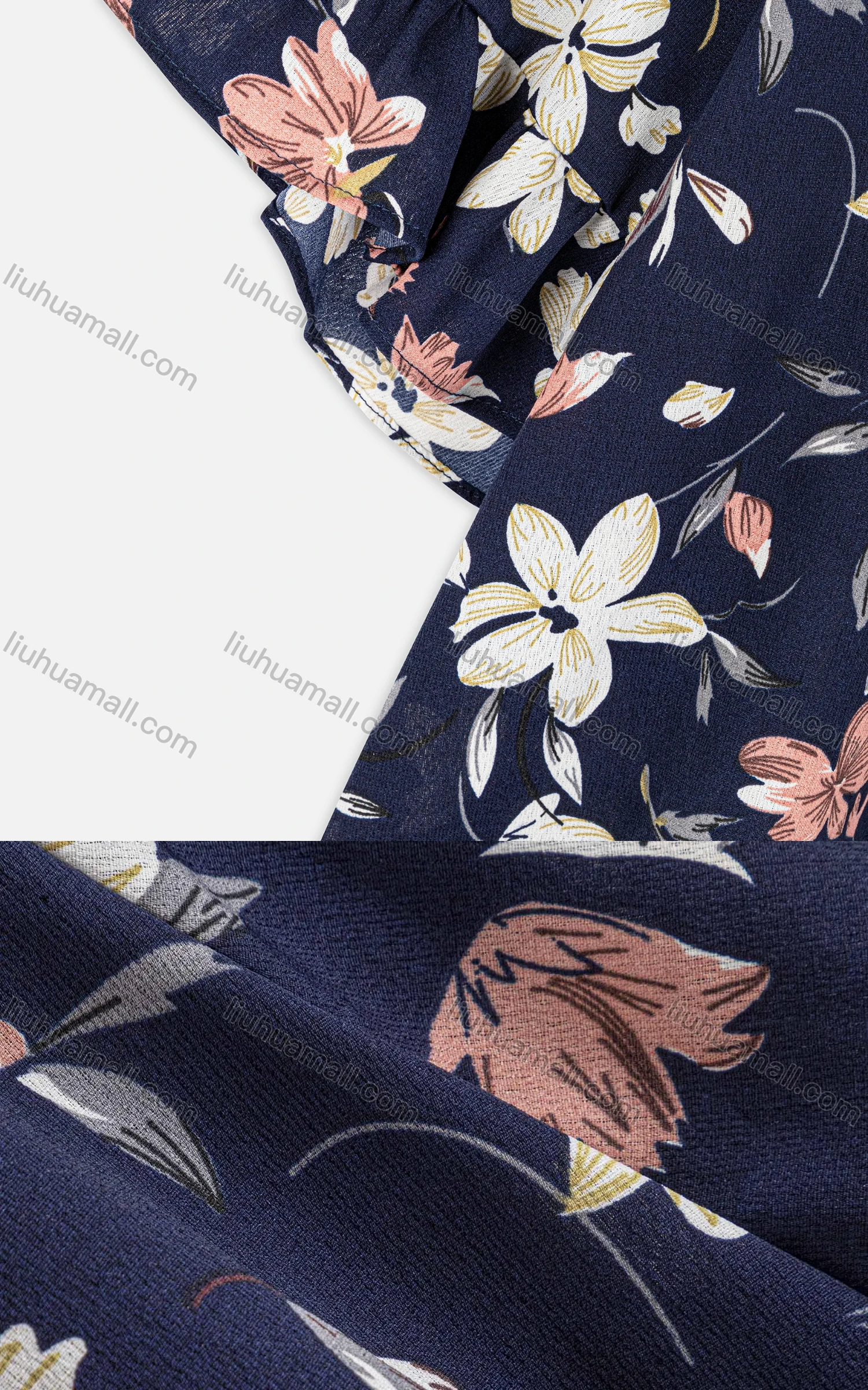 Wholesale Women's Casual Ruffle Sleeve Floral Keyhole Blouse - Liuhuamall